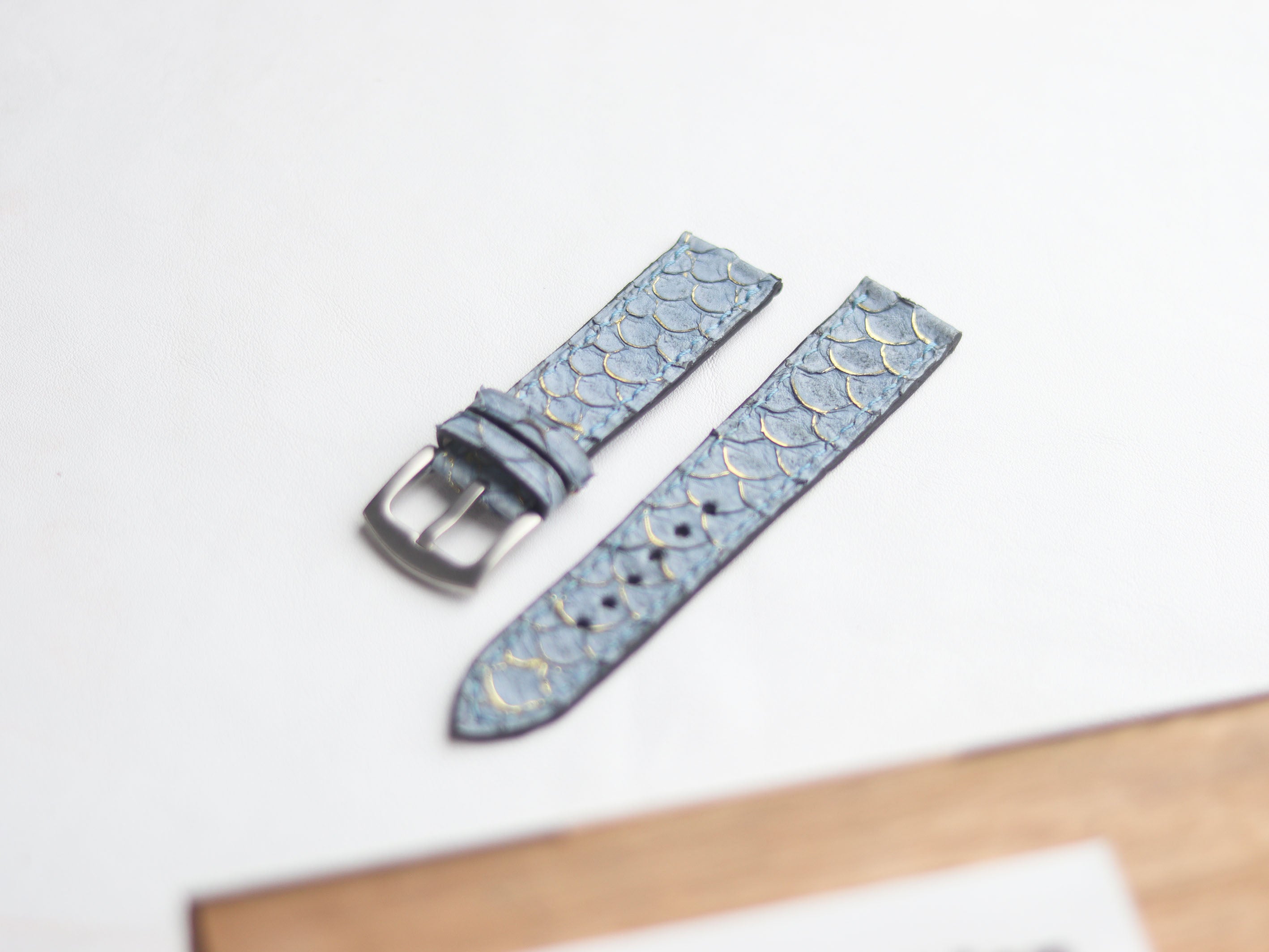 TILAPIA FISH SKIN WATCH STRAPS - DENIM BLUE