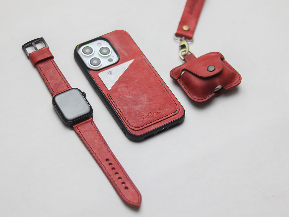 PRISMATIC RED LEATHER  WALLET PHONE CASE