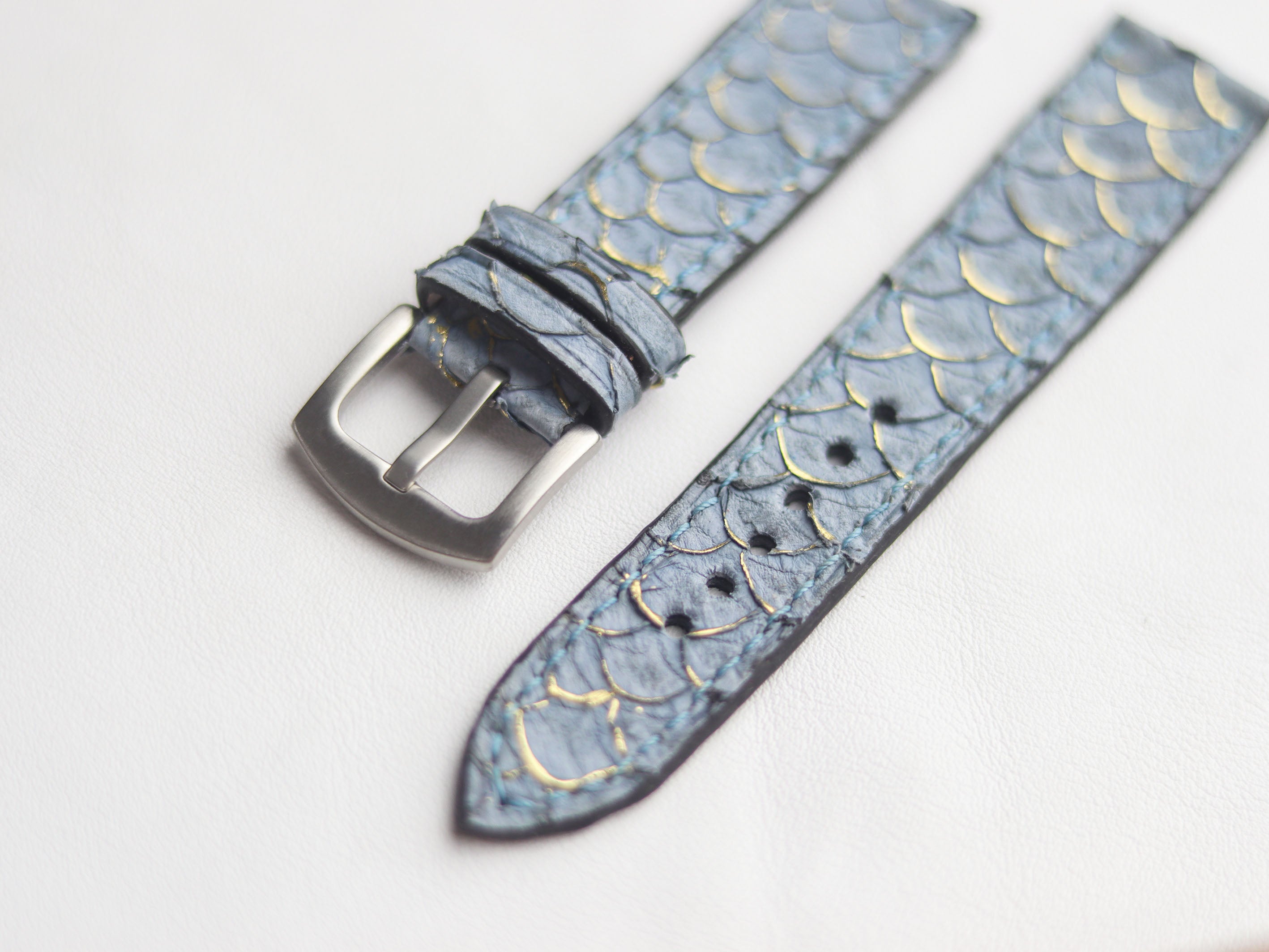 TILAPIA FISH SKIN WATCH STRAPS - DENIM BLUE