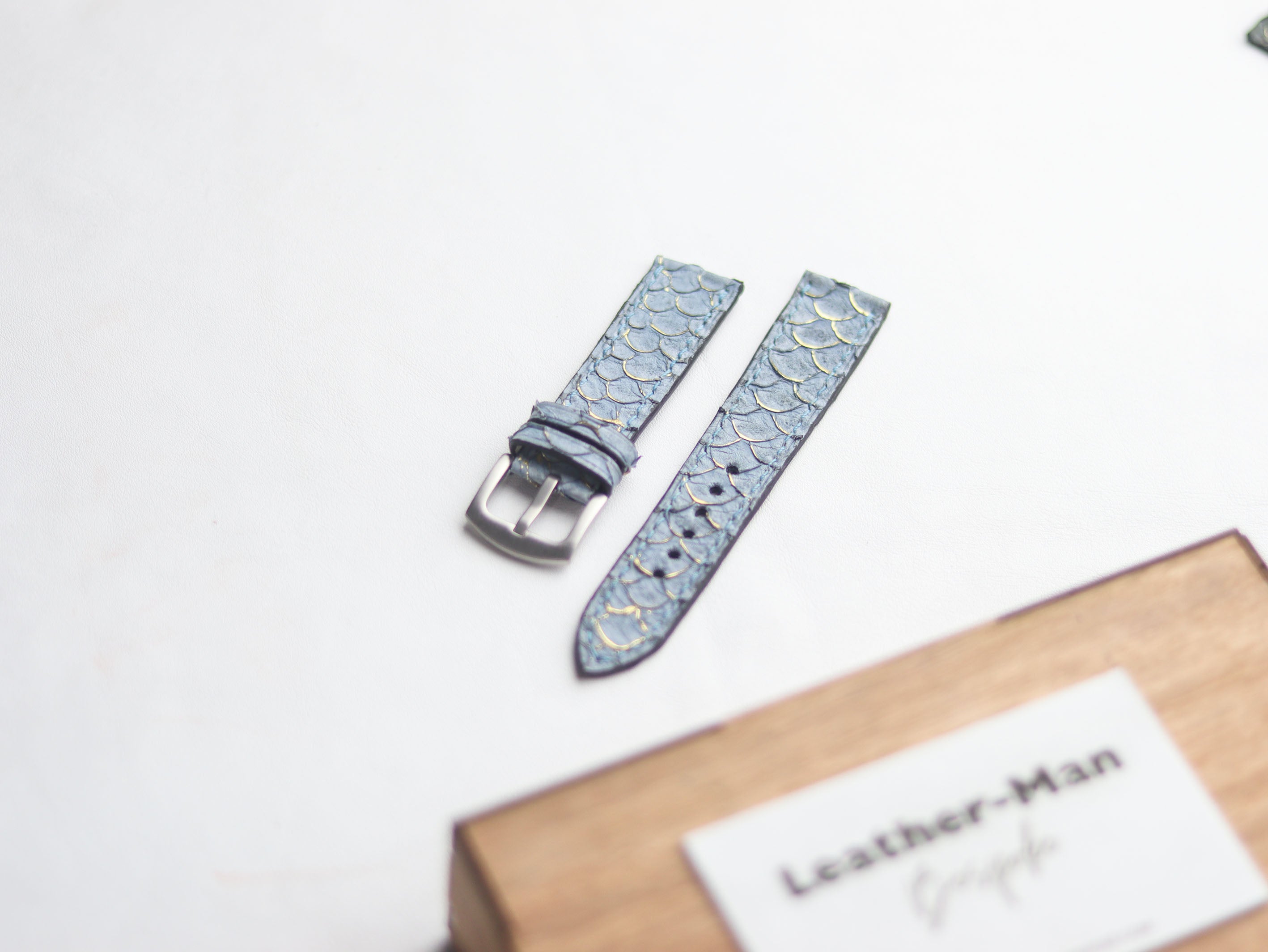 TILAPIA FISH SKIN WATCH STRAPS - DENIM BLUE