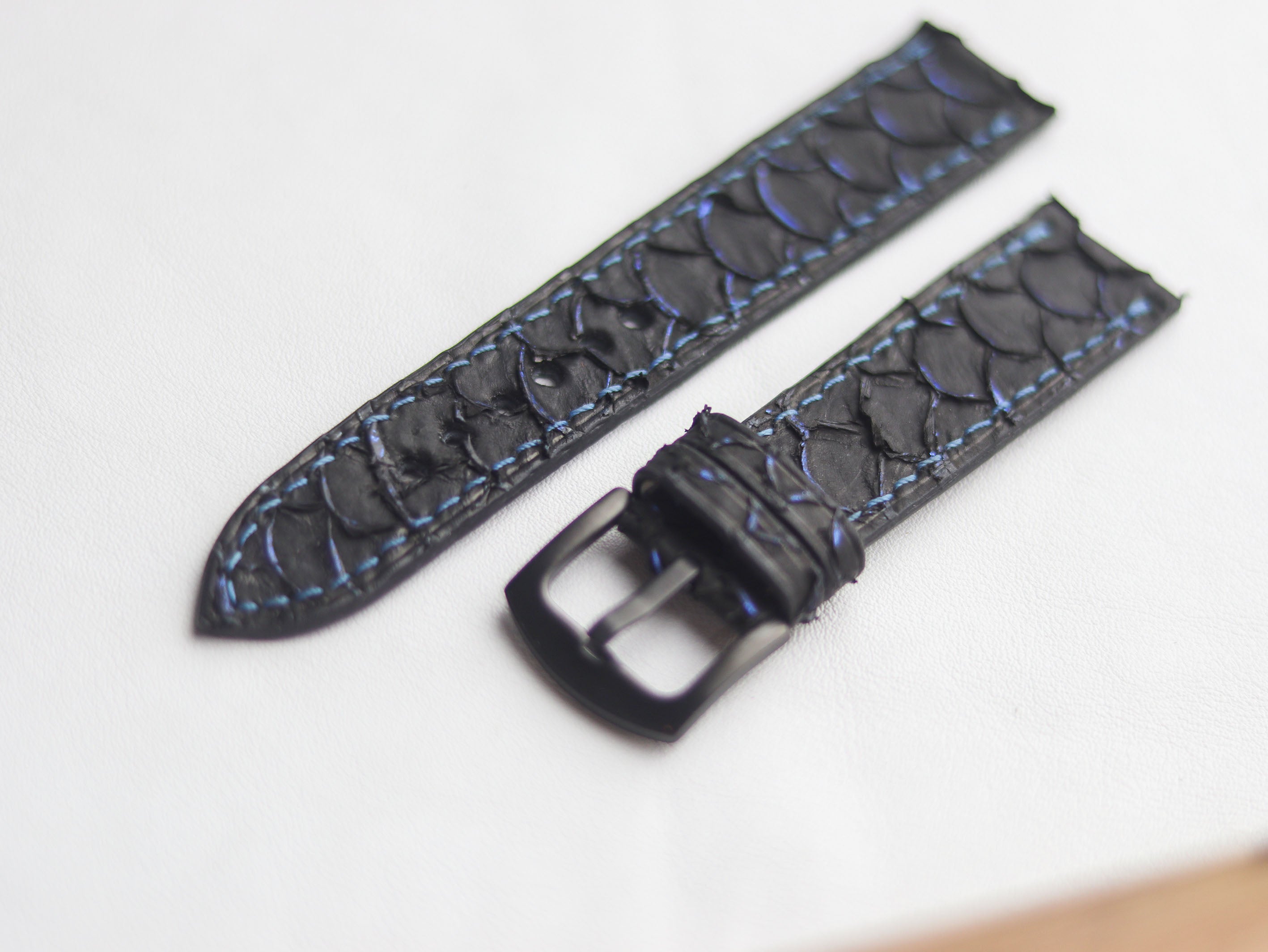 TILAPIA FISH SKIN WATCH STRAPS - ELECTRIC NEON BLUE