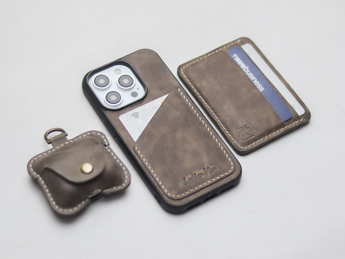 CHARCOAL GREY LEATHER WALLET PHONE CASE