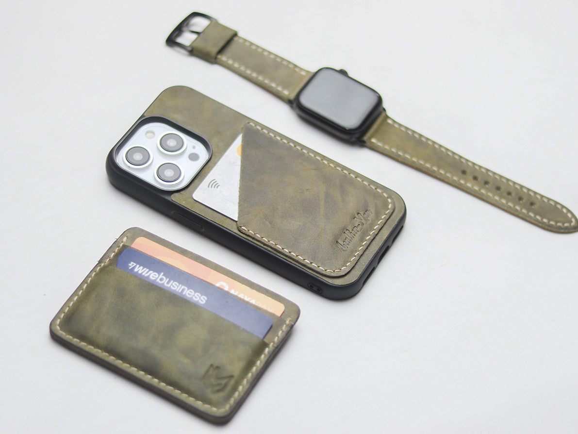 SEAWEED GREEN LEATHER  WALLET PHONE CASE