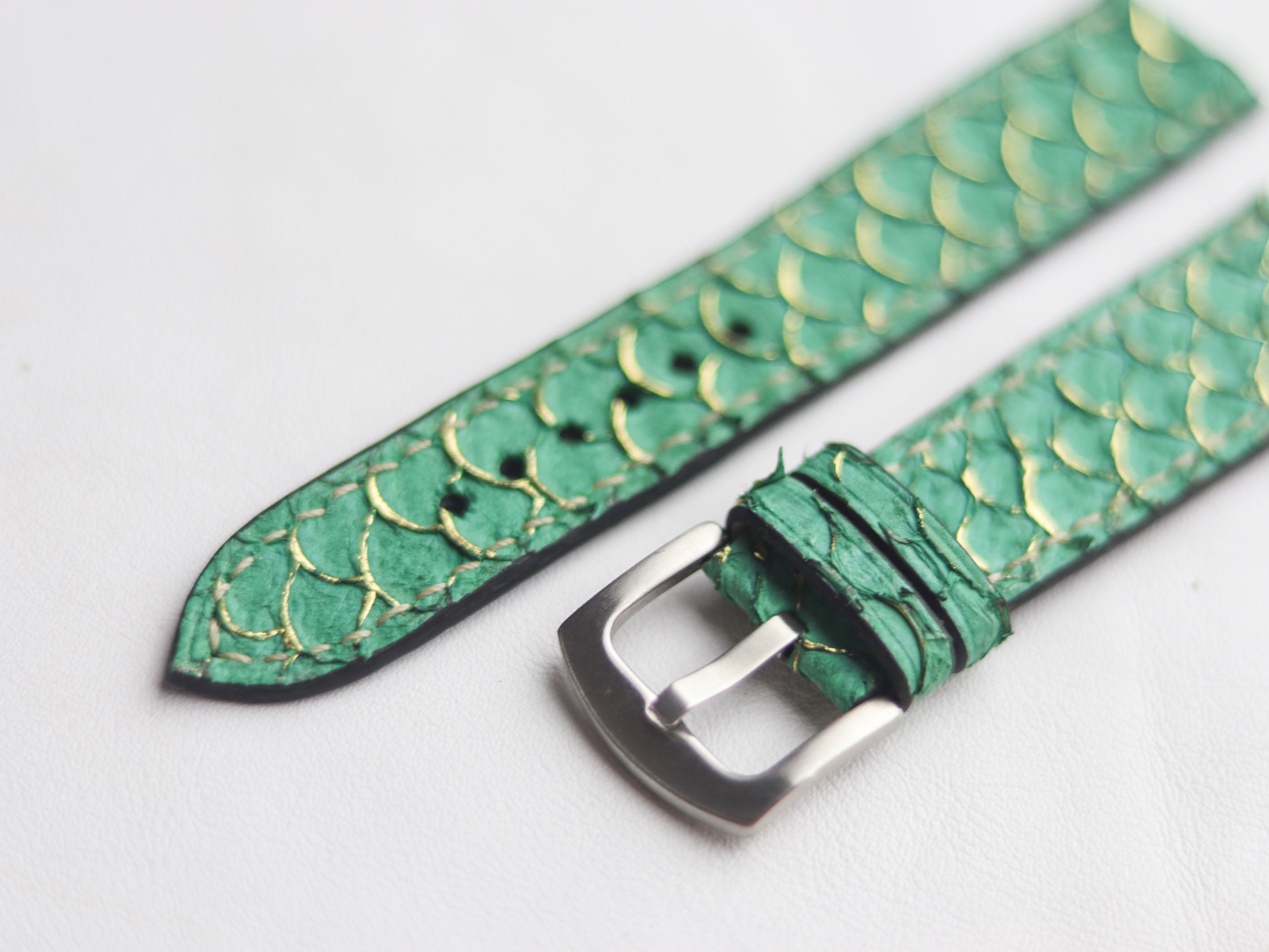 TILAPIA FISH SKIN WATCH STRAPS - SEA FOAM GREEN