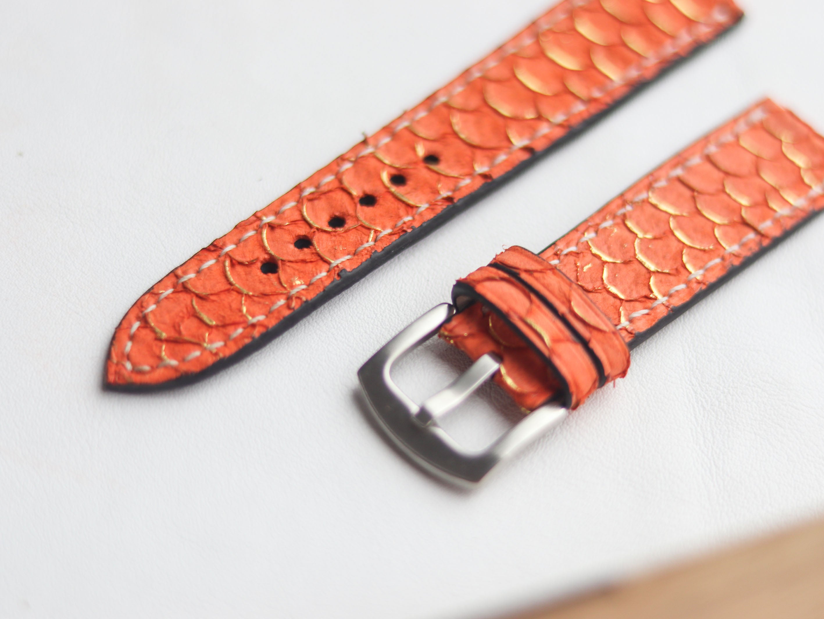 TILAPIA FISH SKIN WATCH STRAPS - PUMPKIN ORANGE