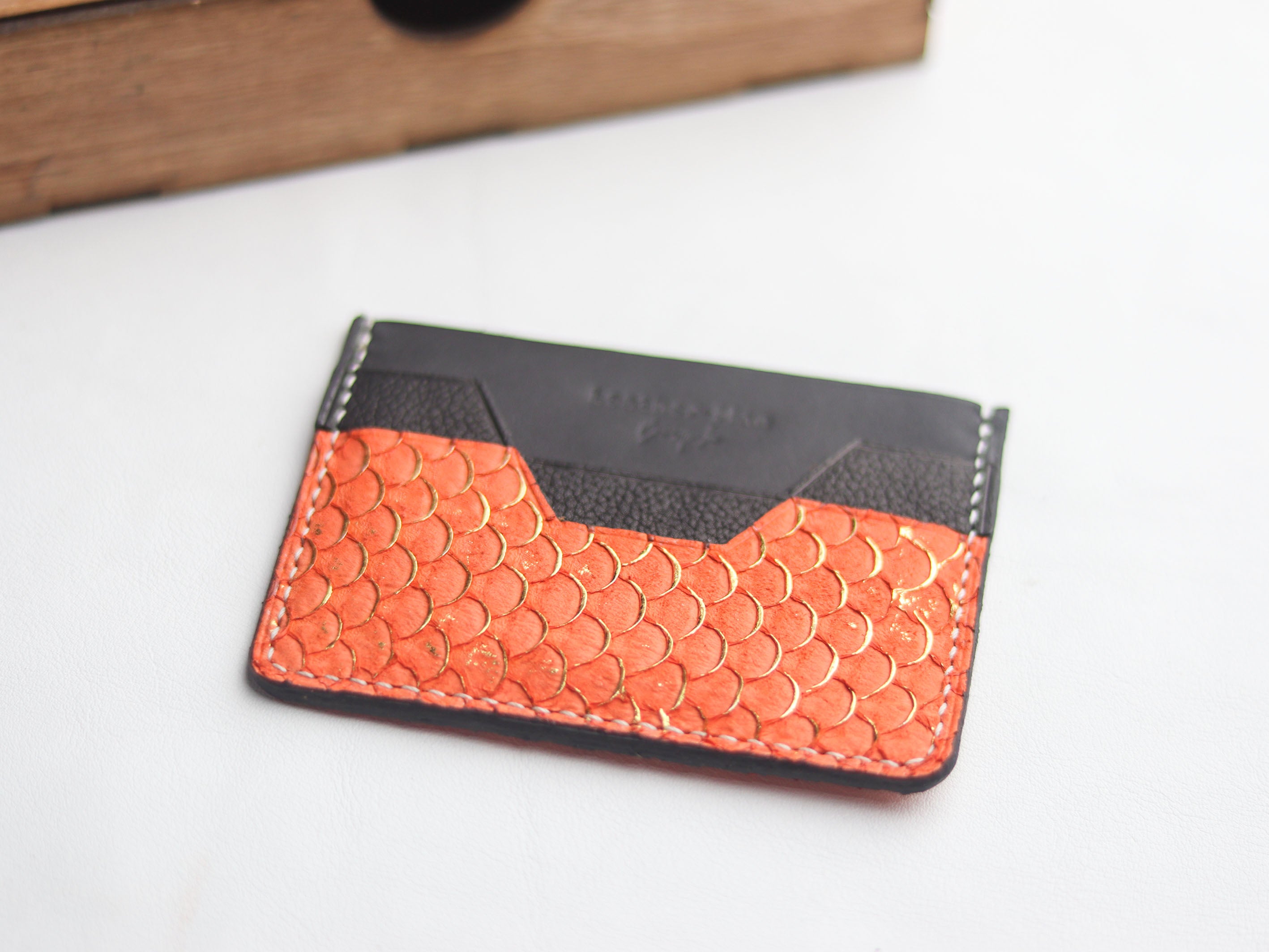 AUGUSTUS - MINIMAL WALLET PUMPKIN ORANGE TILAPIA FISH SKIN