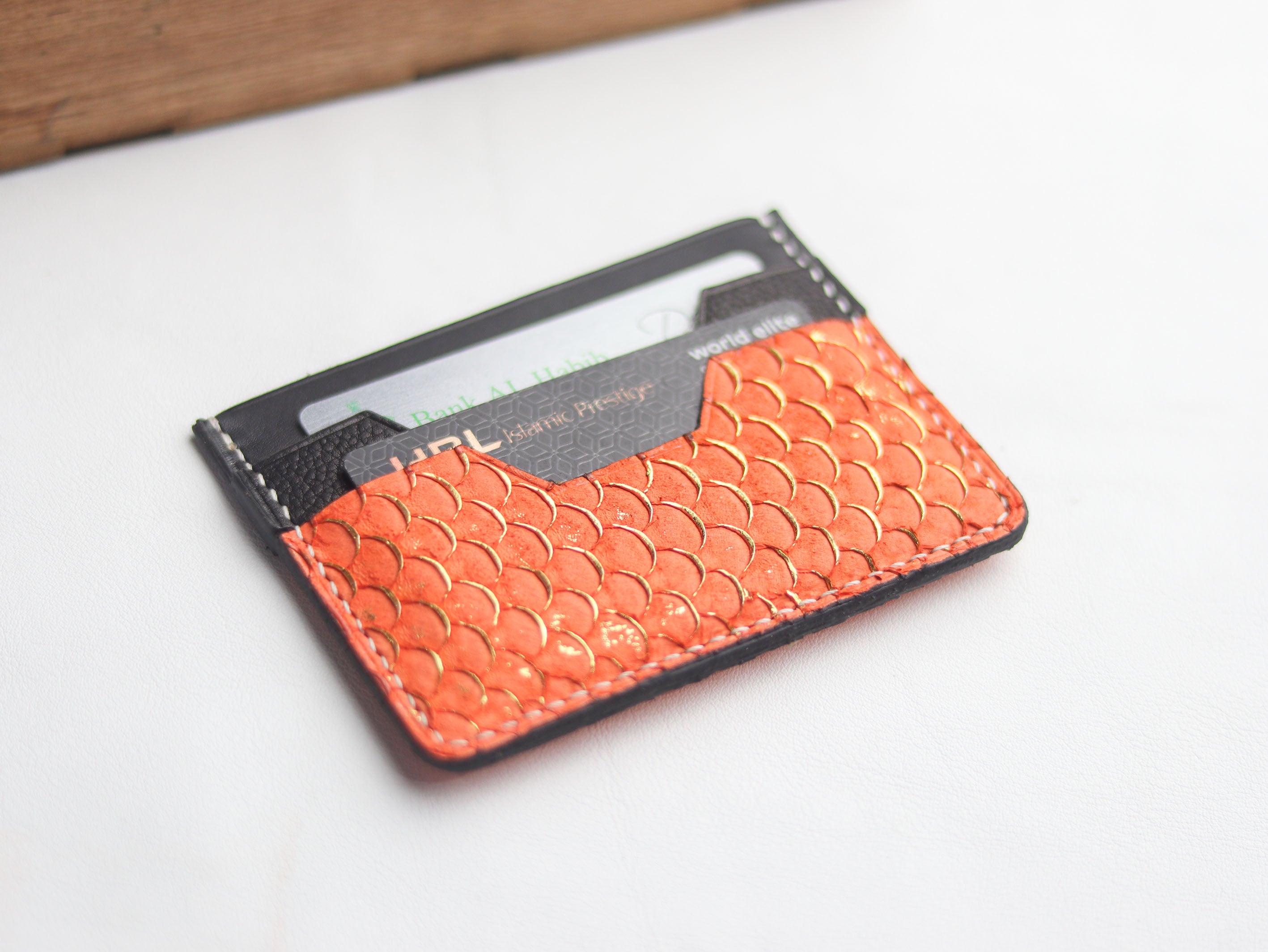 AUGUSTUS - MINIMAL WALLET PUMPKIN ORANGE TILAPIA FISH SKIN