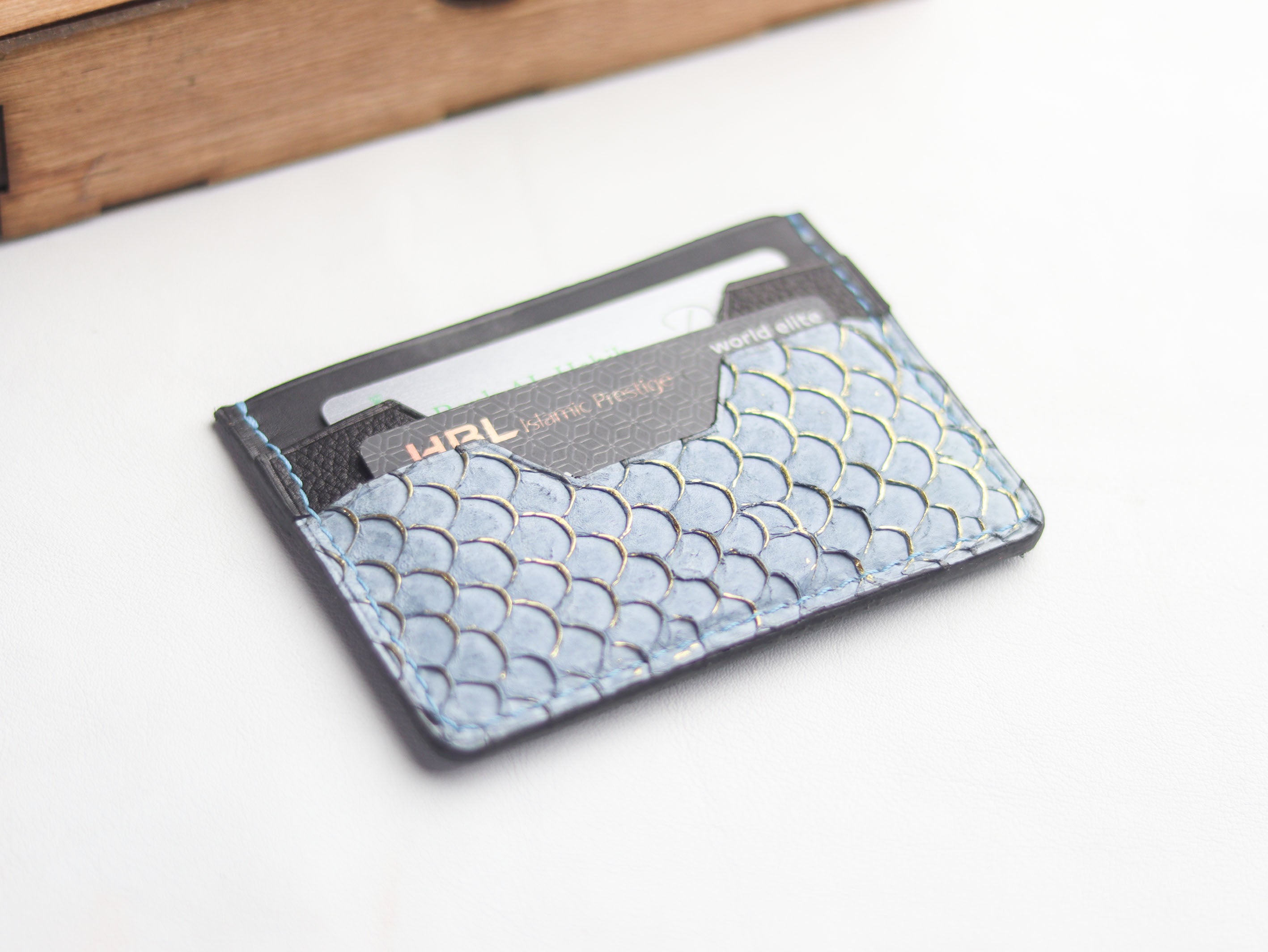 AUGUSTUS - MINIMAL WALLET DENIM BLUE TILAPIA FISH SKIN