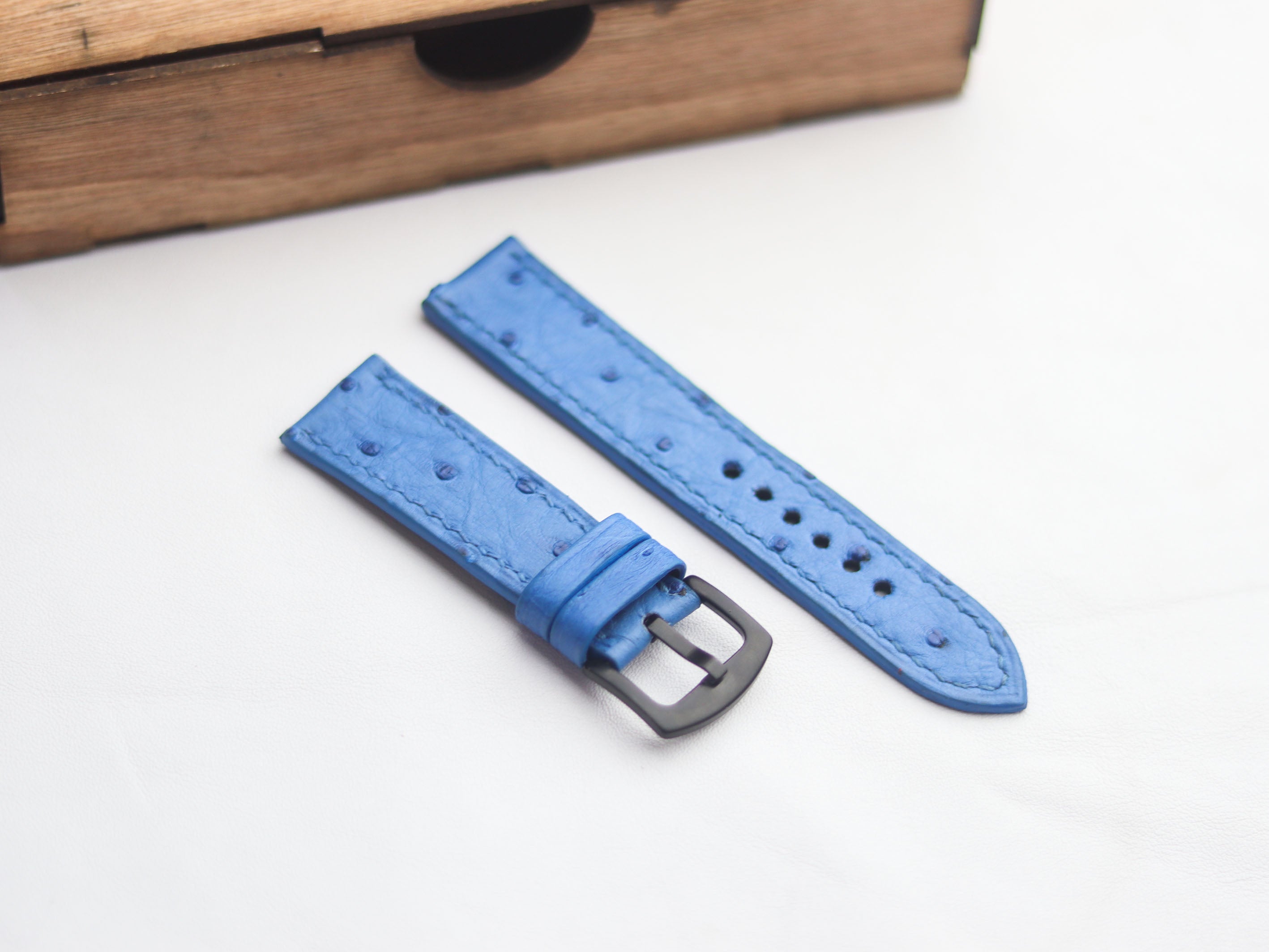 OSTRICH SKIN WATCH STRAPS - AZURE BLUE (FOLLICLE)