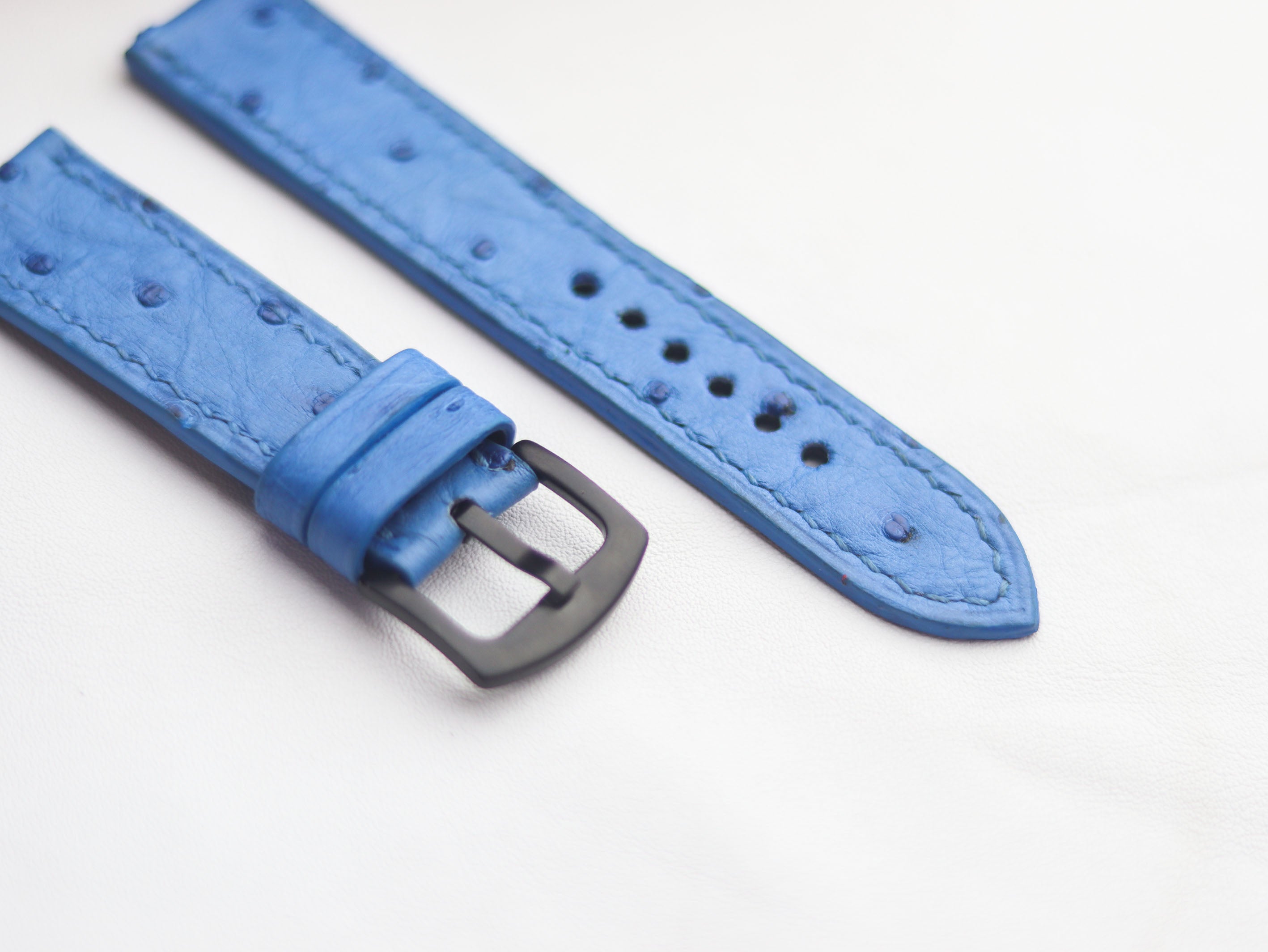 OSTRICH SKIN WATCH STRAPS - AZURE BLUE (FOLLICLE)