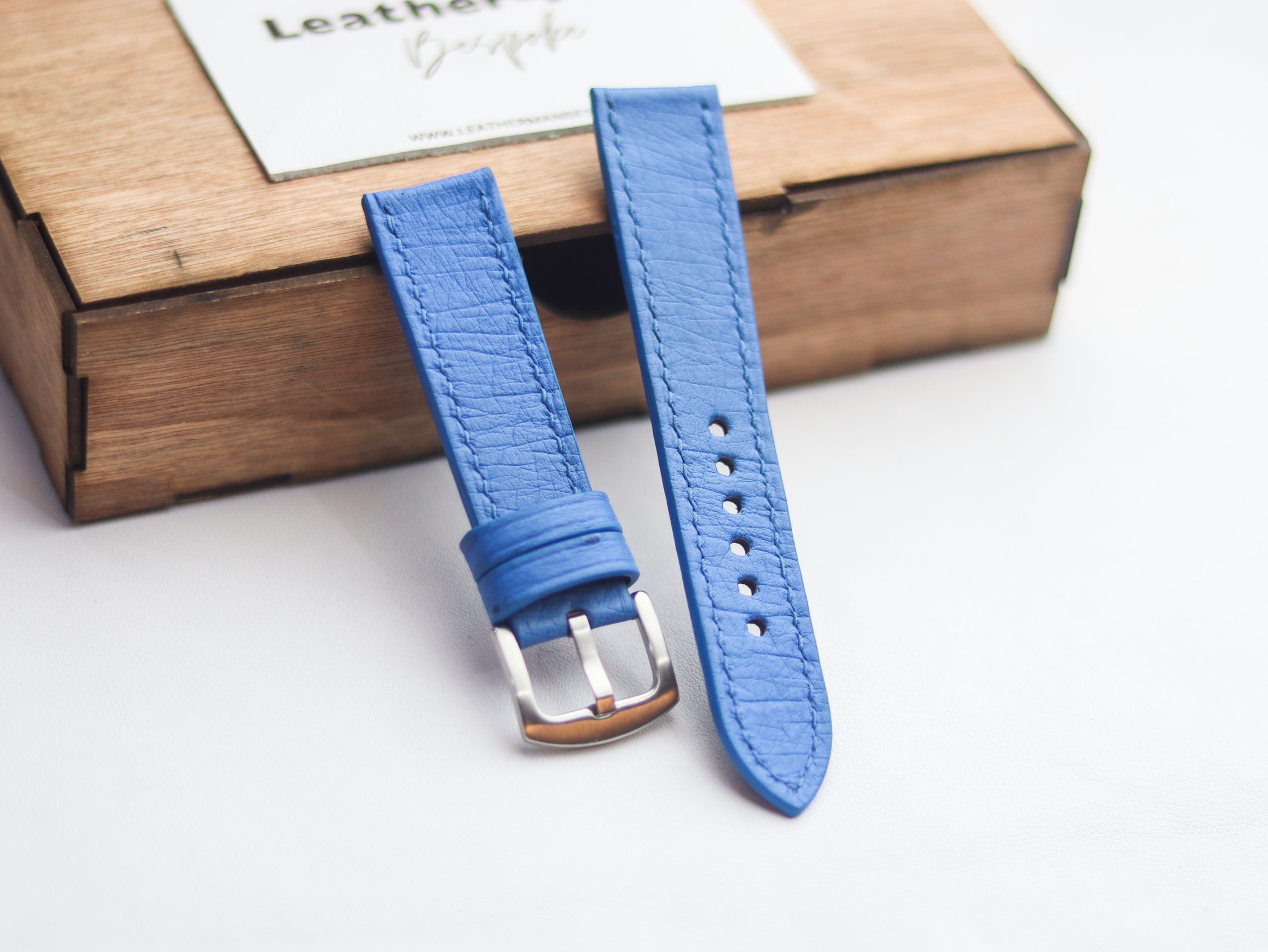 OSTRICH SKIN WATCH STRAPS - AZURE BLUE (NON-FOLLICLE)