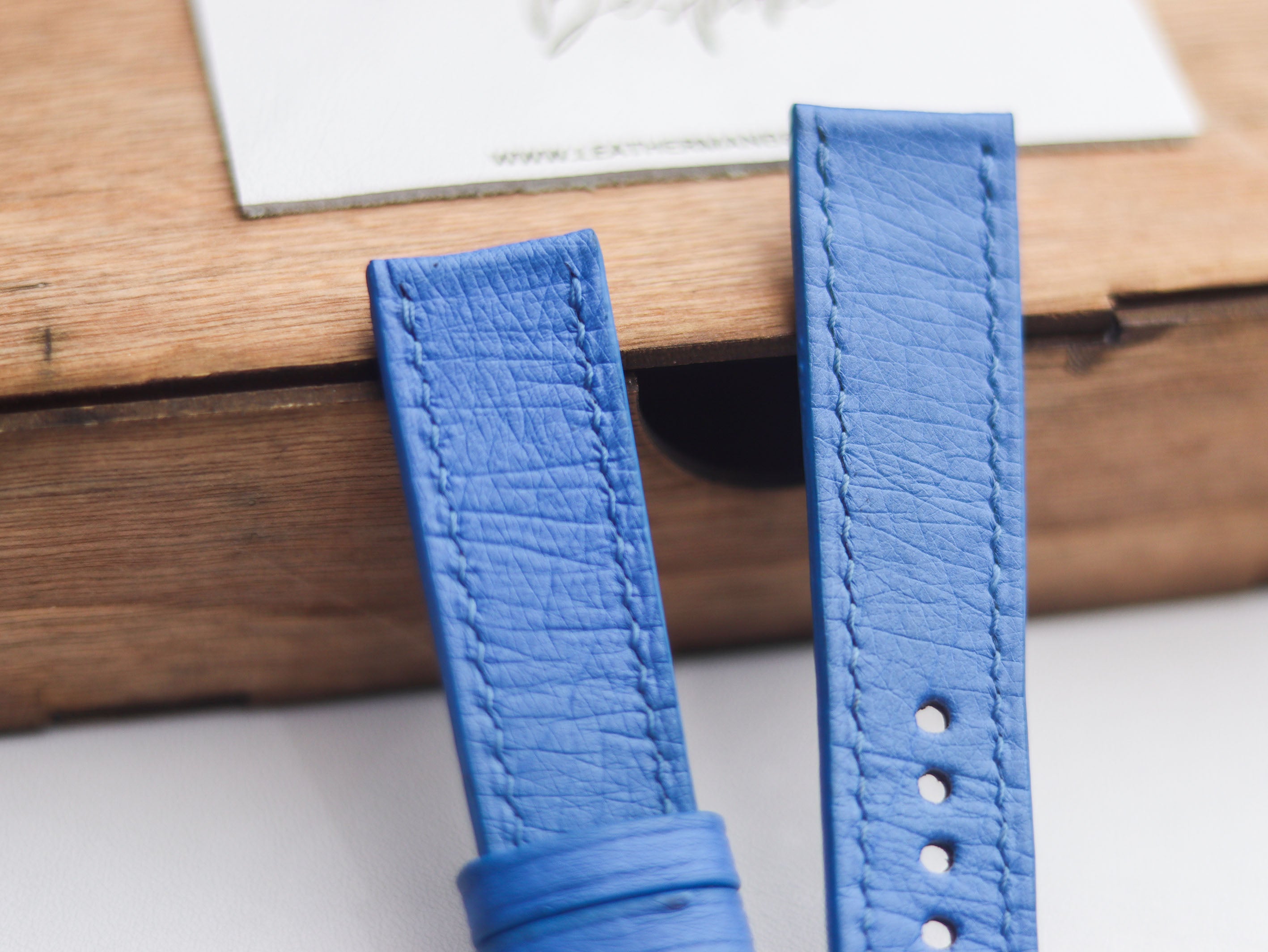 OSTRICH SKIN WATCH STRAPS - AZURE BLUE (NON-FOLLICLE)