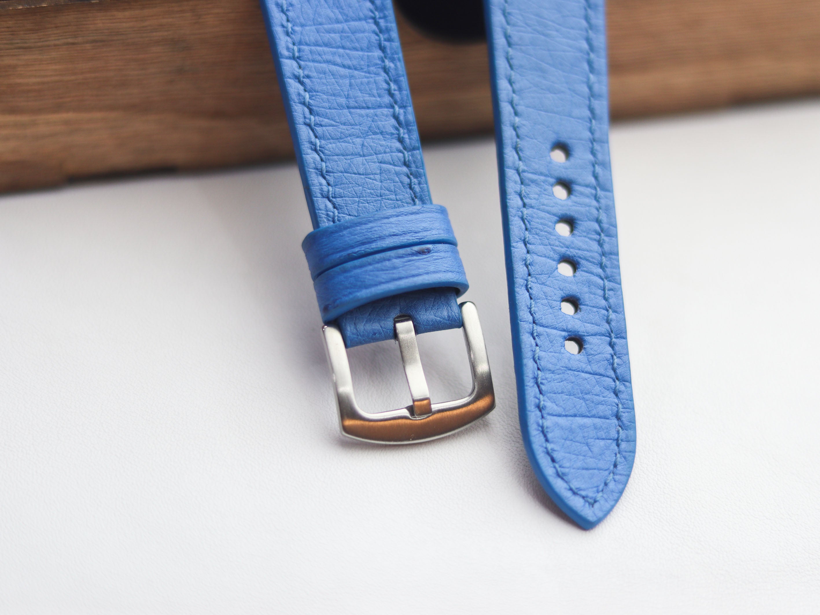 OSTRICH SKIN WATCH STRAPS - AZURE BLUE (NON-FOLLICLE)