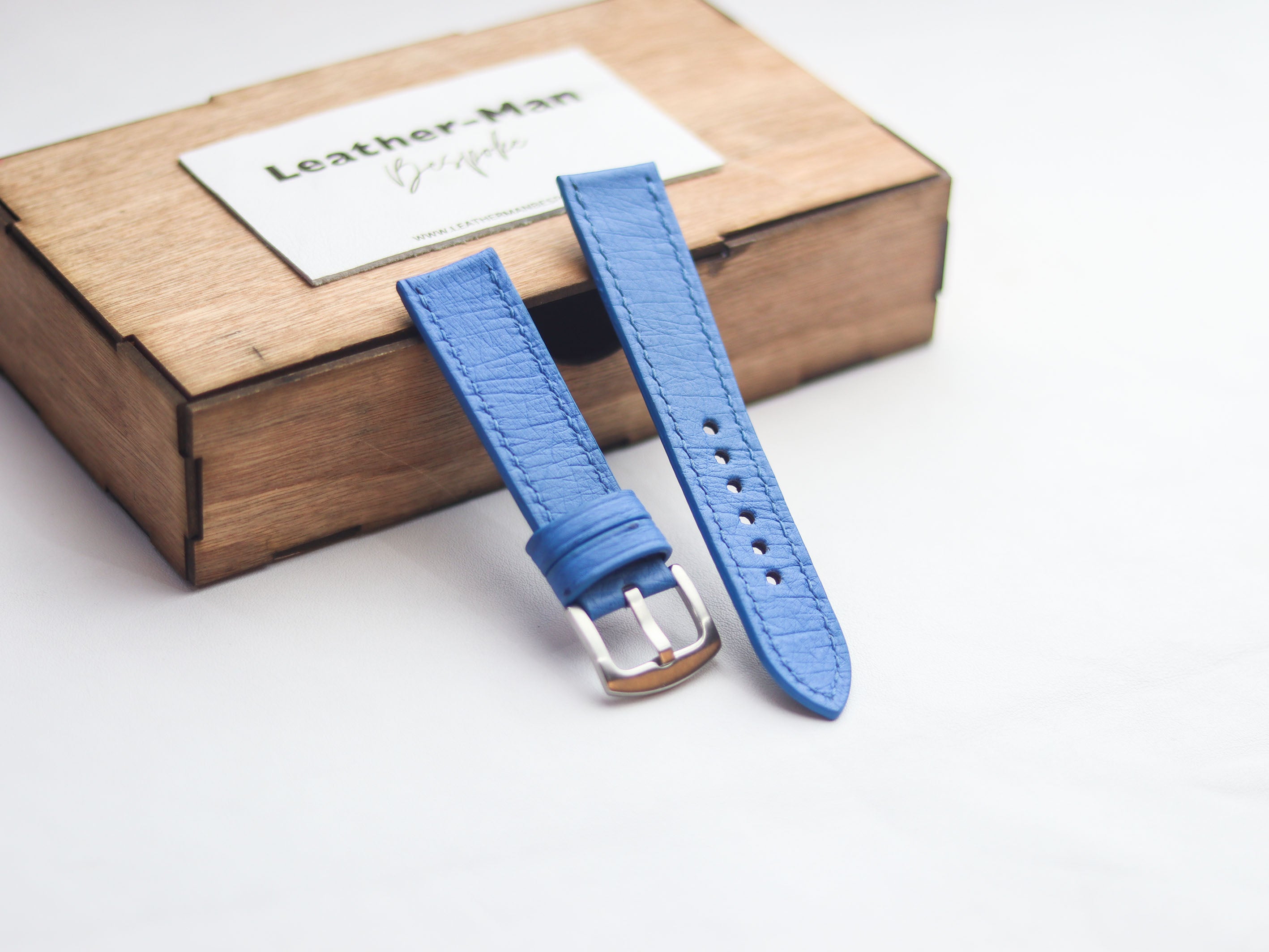 OSTRICH SKIN WATCH STRAPS - AZURE BLUE (NON-FOLLICLE)