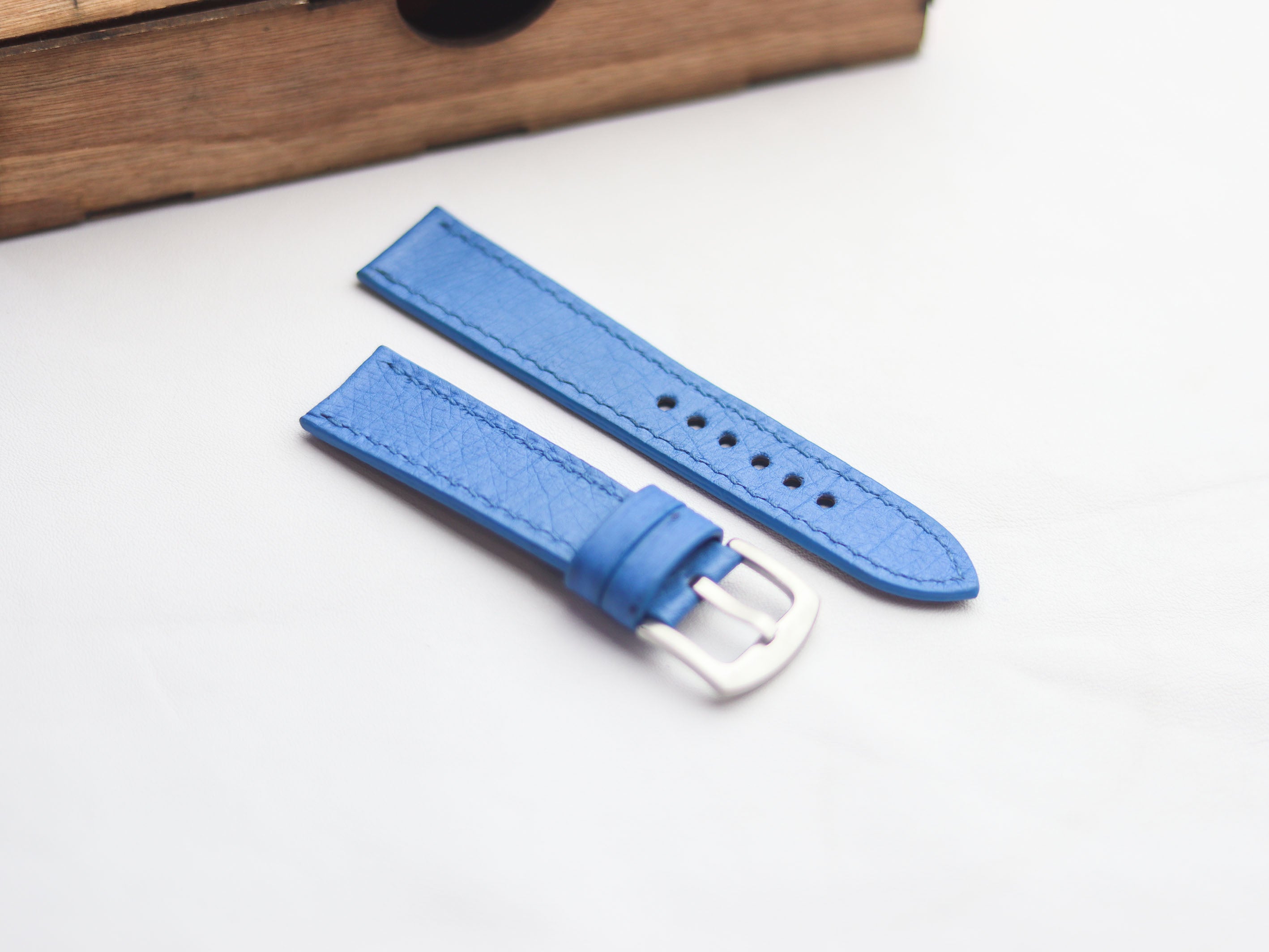 OSTRICH SKIN WATCH STRAPS - AZURE BLUE (NON-FOLLICLE)