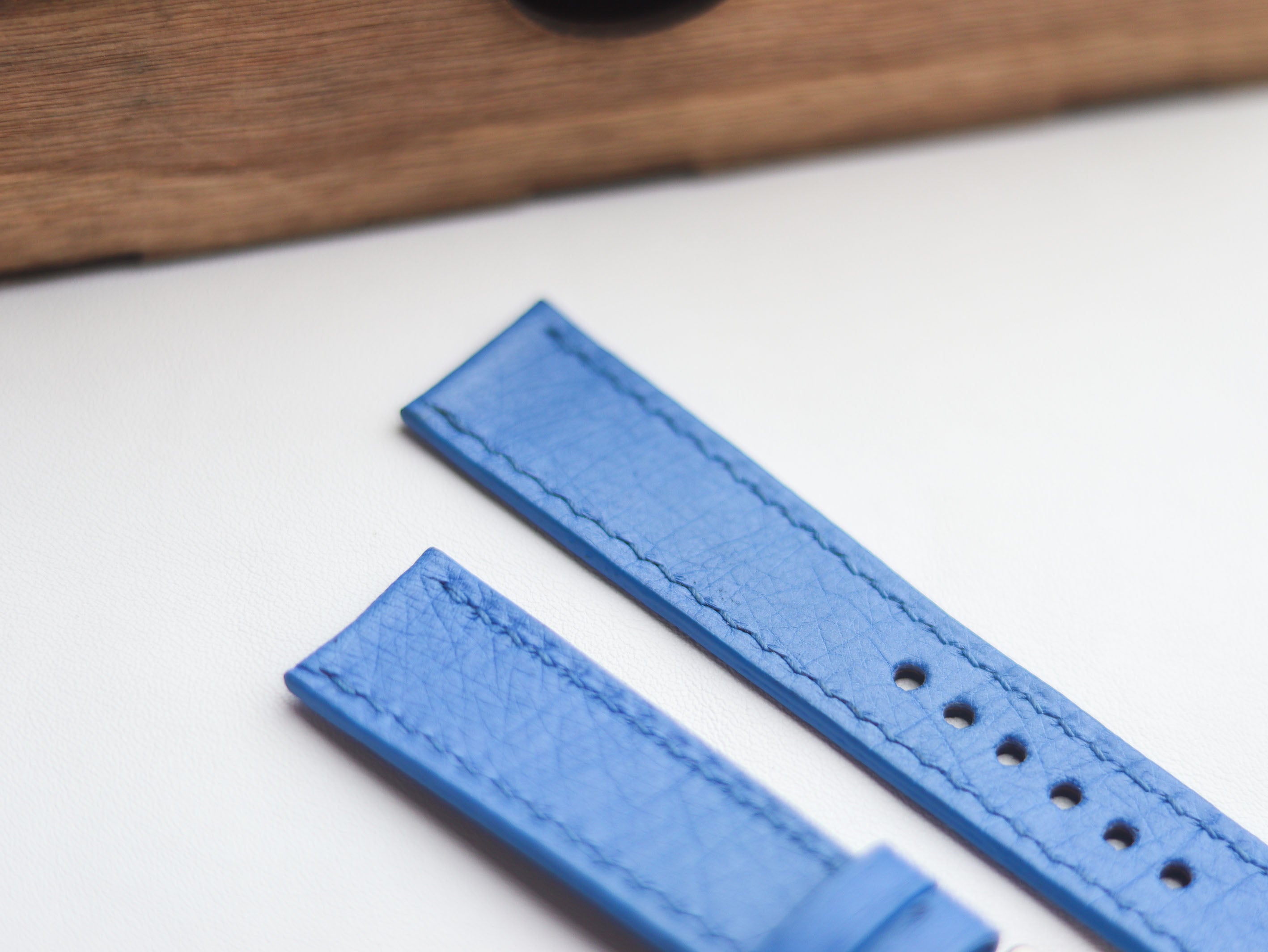 OSTRICH SKIN WATCH STRAPS - AZURE BLUE (NON-FOLLICLE)