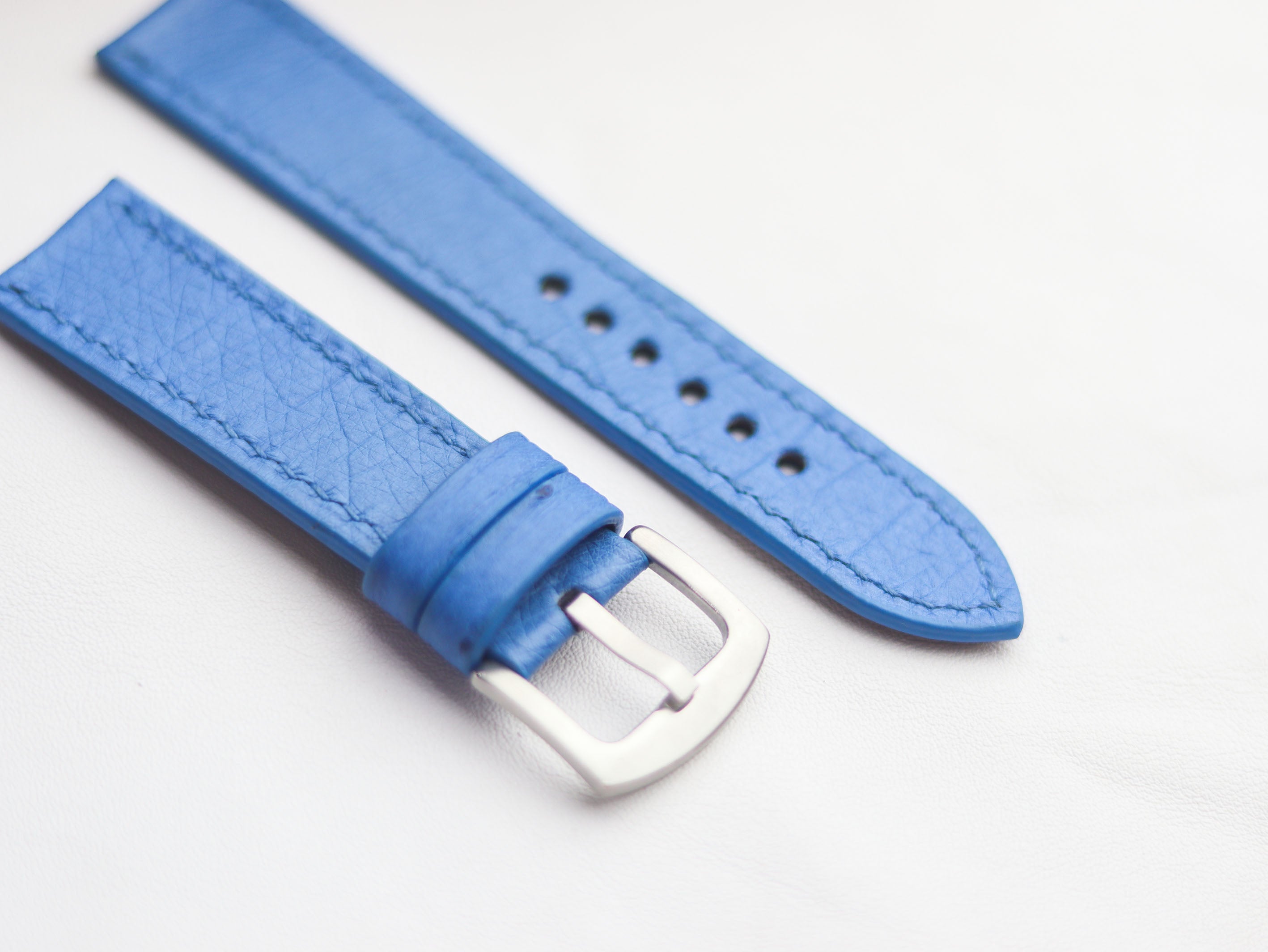 OSTRICH SKIN WATCH STRAPS - AZURE BLUE (NON-FOLLICLE)