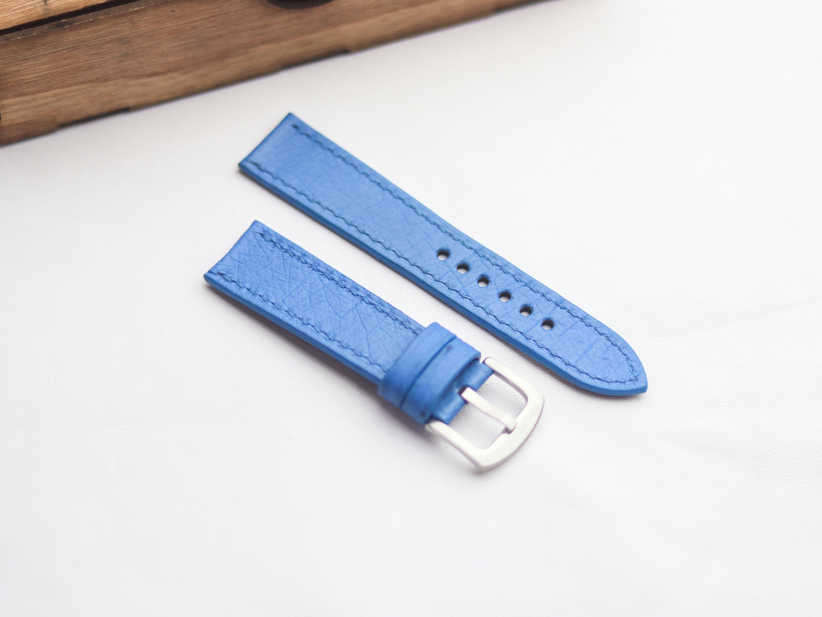 OSTRICH SKIN WATCH STRAPS - AZURE BLUE (NON-FOLLICLE)