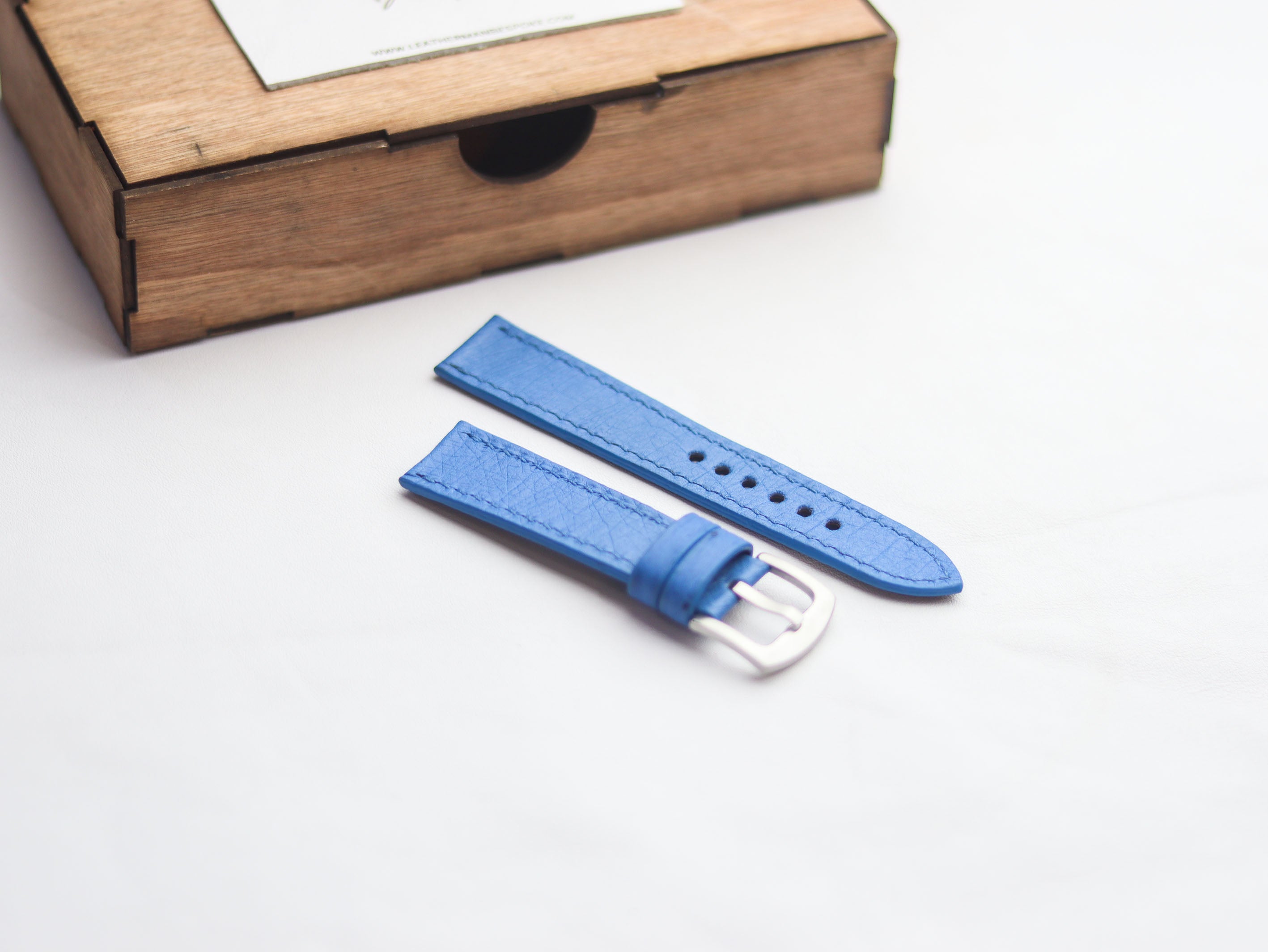 OSTRICH SKIN WATCH STRAPS - AZURE BLUE (NON-FOLLICLE)