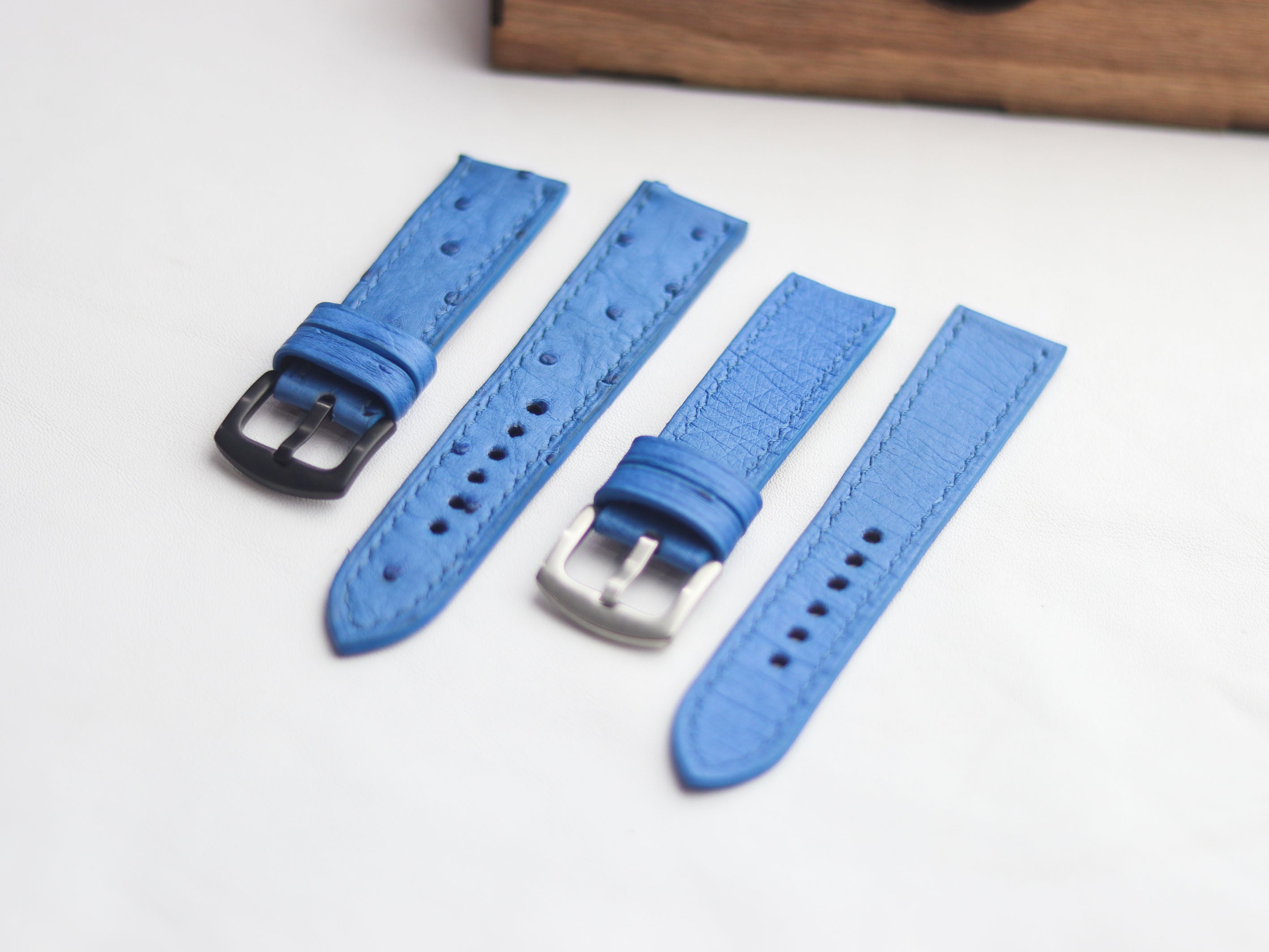 OSTRICH SKIN WATCH STRAPS - AZURE BLUE (FOLLICLE)