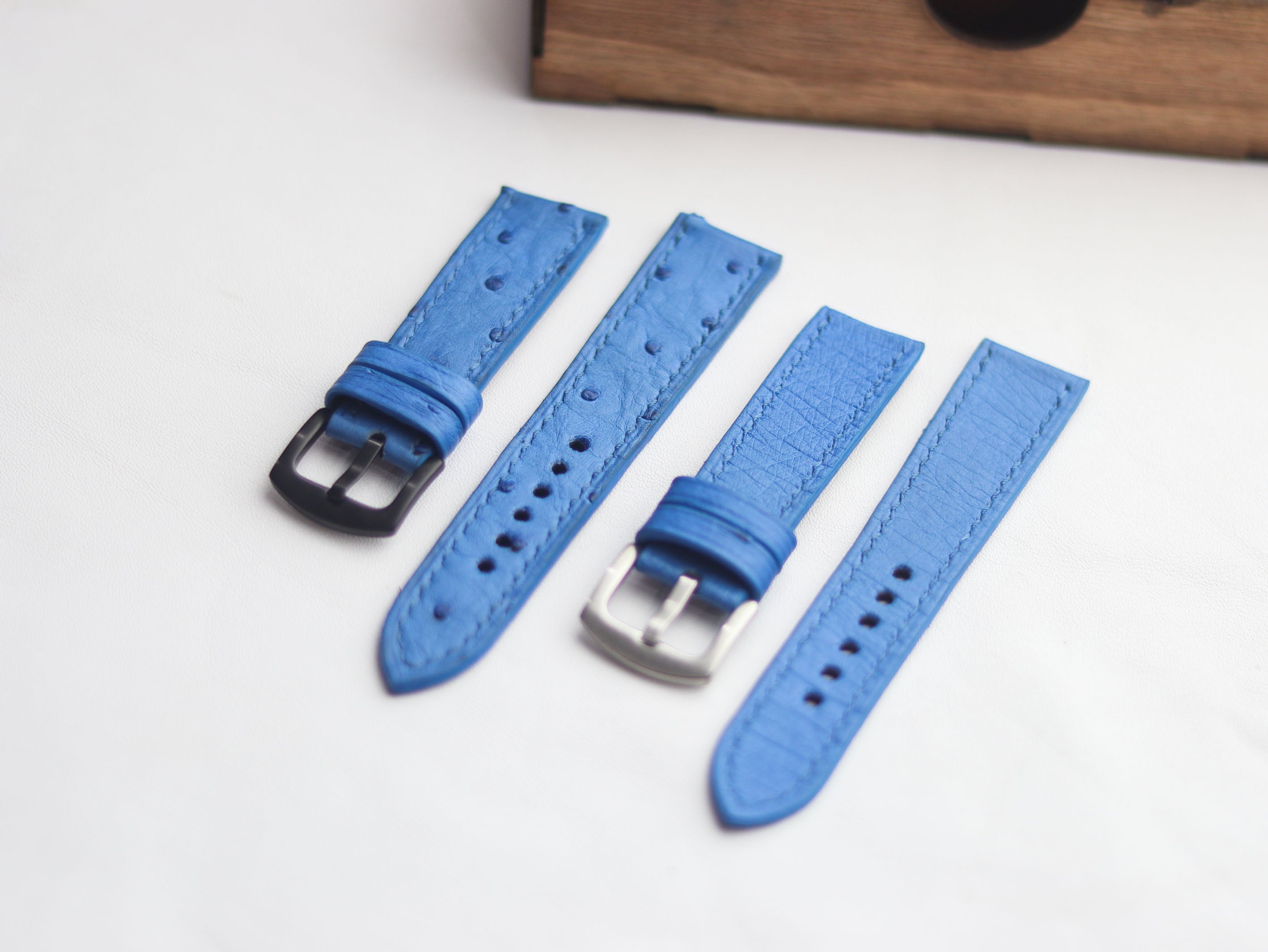 OSTRICH SKIN WATCH STRAPS - AZURE BLUE (NON-FOLLICLE)