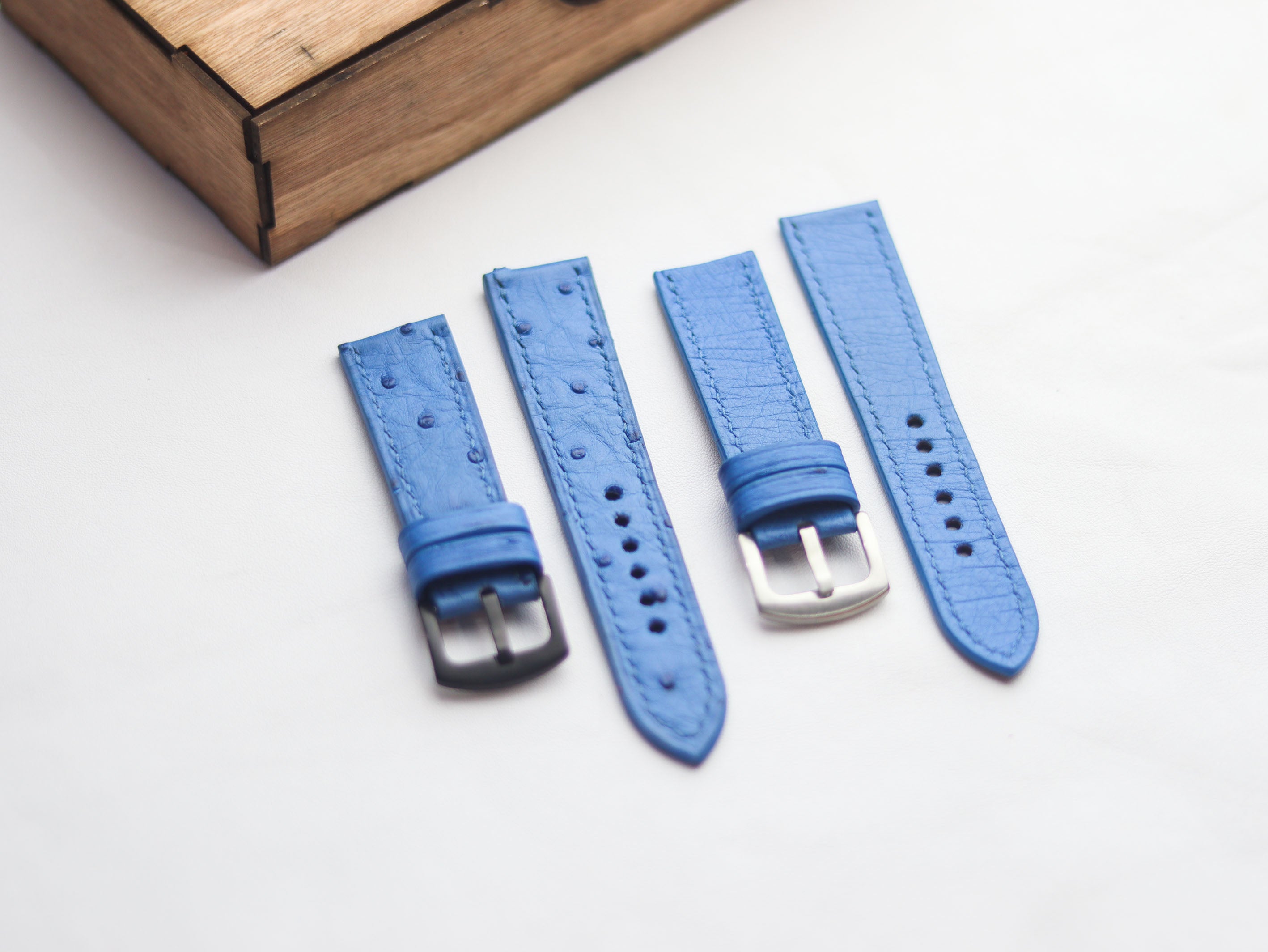 OSTRICH SKIN WATCH STRAPS - AZURE BLUE (FOLLICLE)