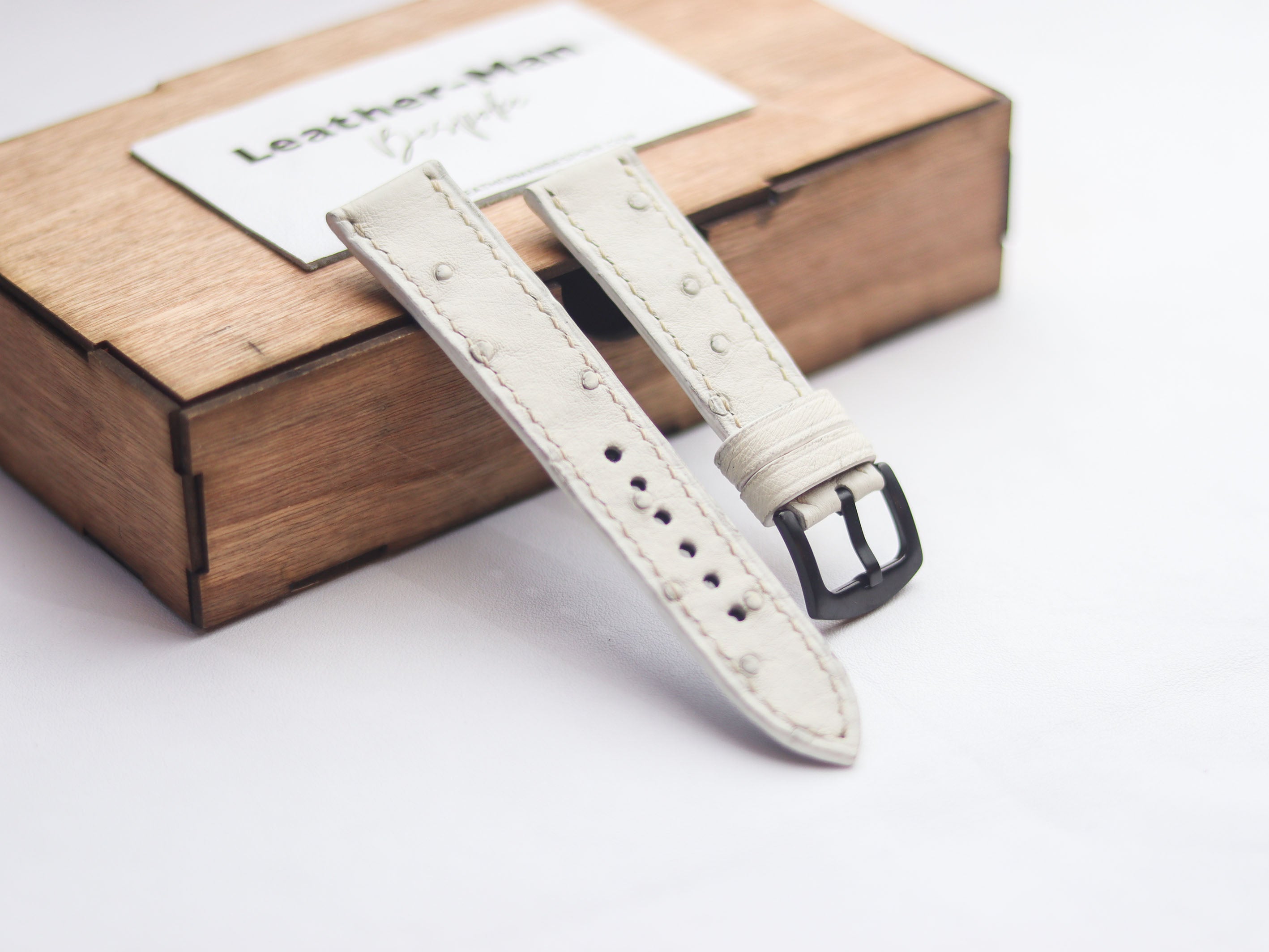 OSTRICH SKIN WATCH STRAPS - SERBING WHITE (FOLLICLE)