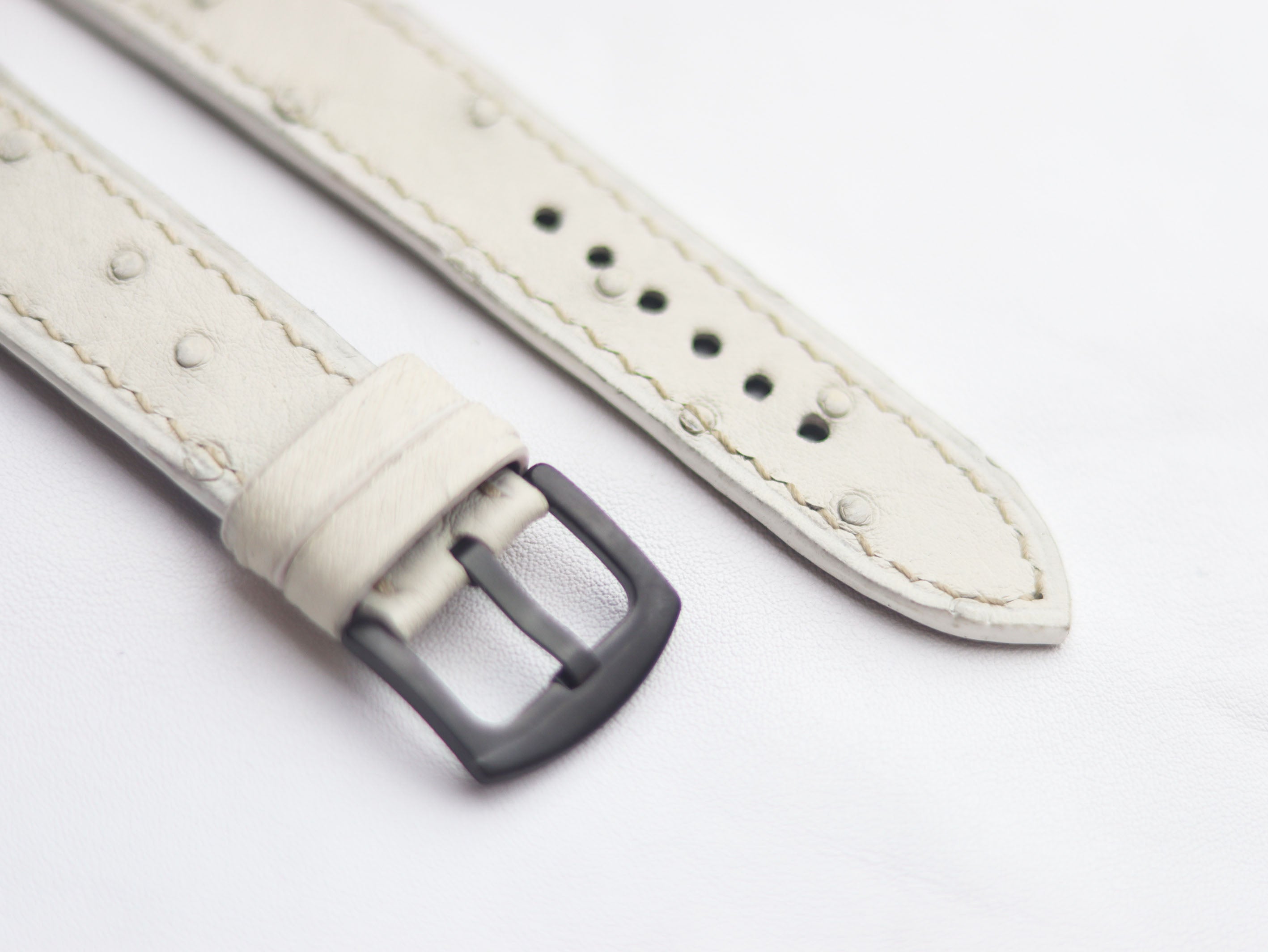 OSTRICH SKIN WATCH STRAPS - SERBING WHITE (FOLLICLE)