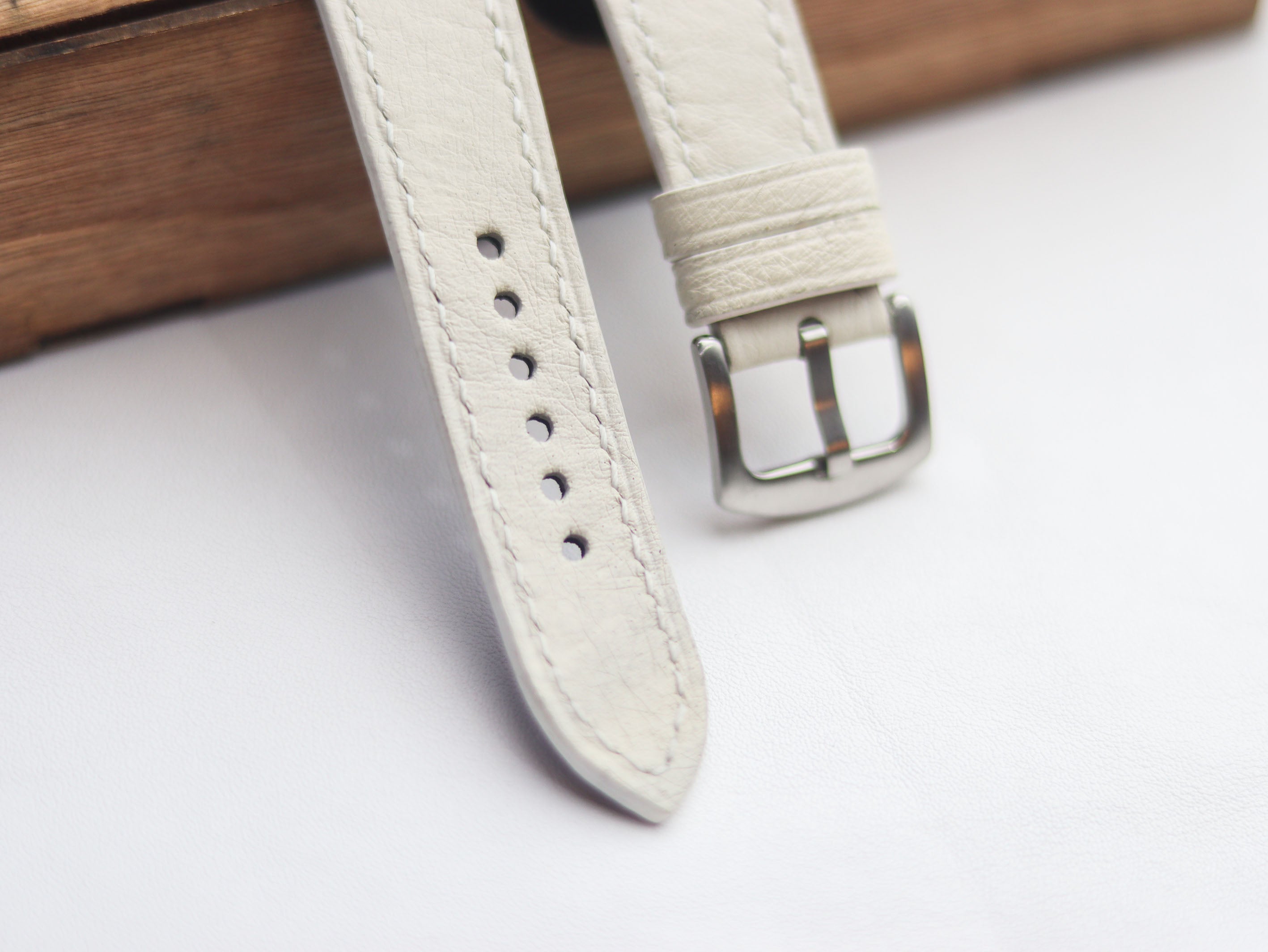 OSTRICH SKIN WATCH STRAPS - SERBING WHITE (NON-FOLLICLE)