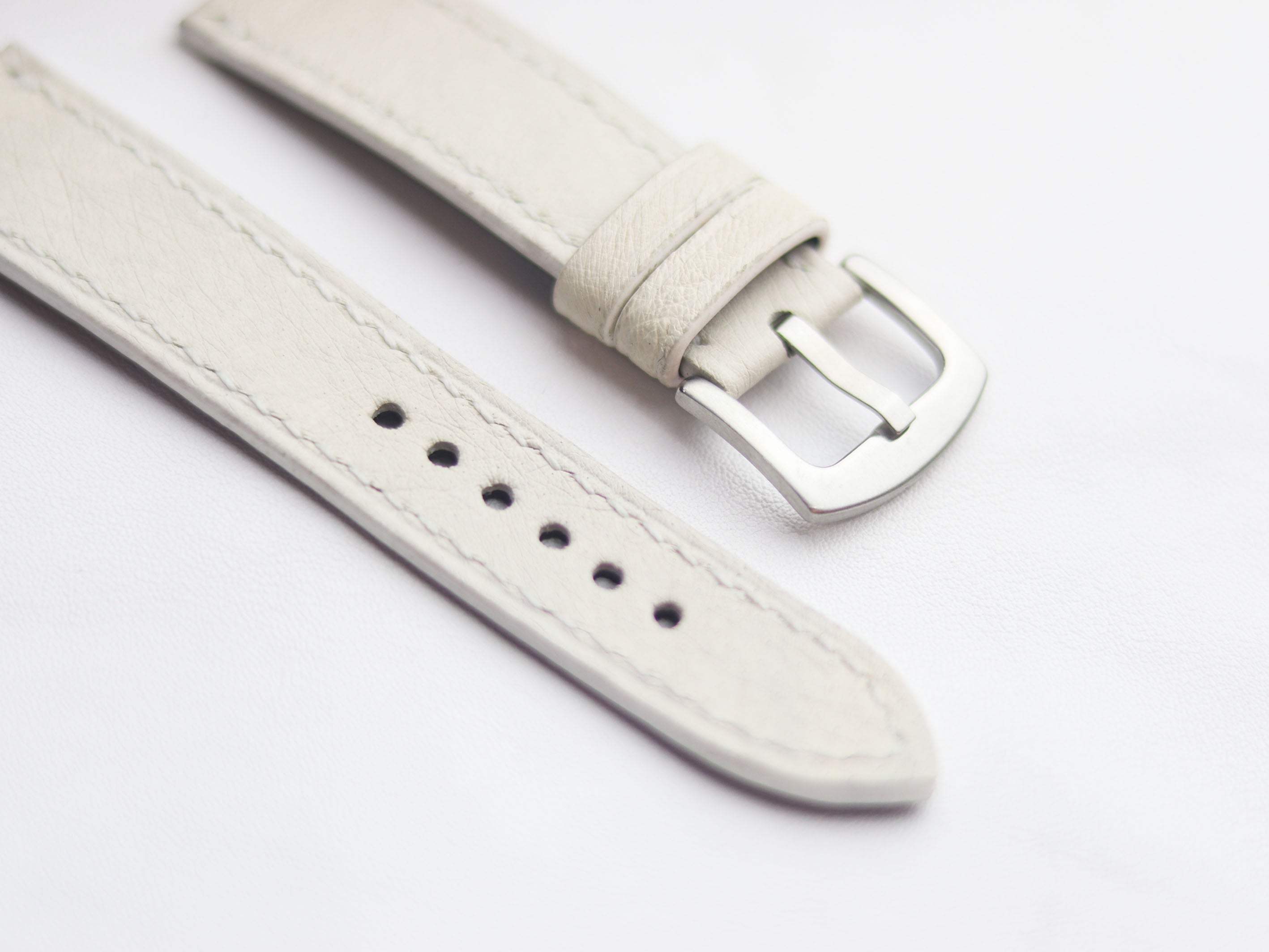 OSTRICH SKIN WATCH STRAPS - SERBING WHITE (NON-FOLLICLE)