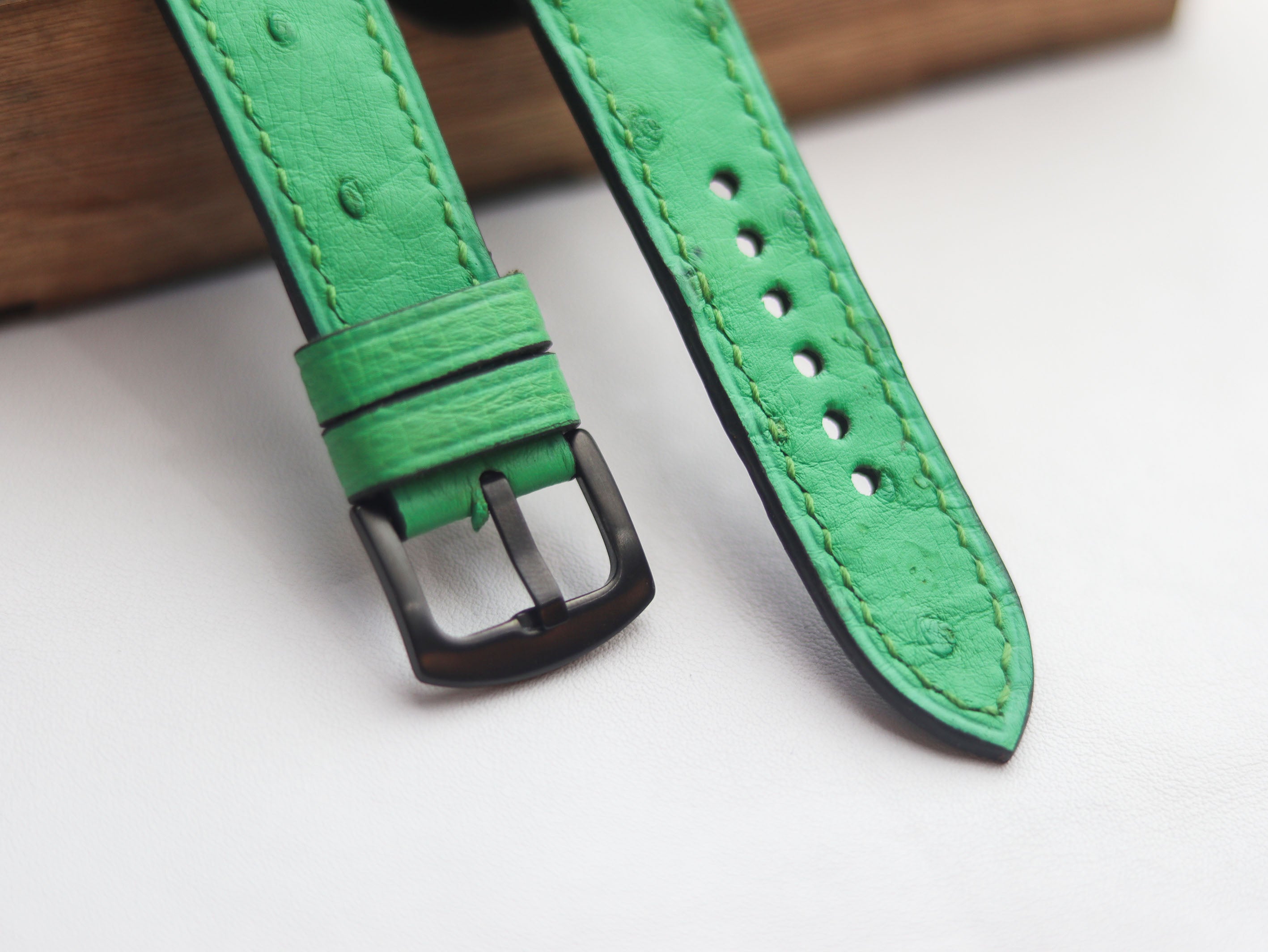 OSTRICH SKIN WATCH STRAPS - PARAKEET GREEN (FOLLICLE)