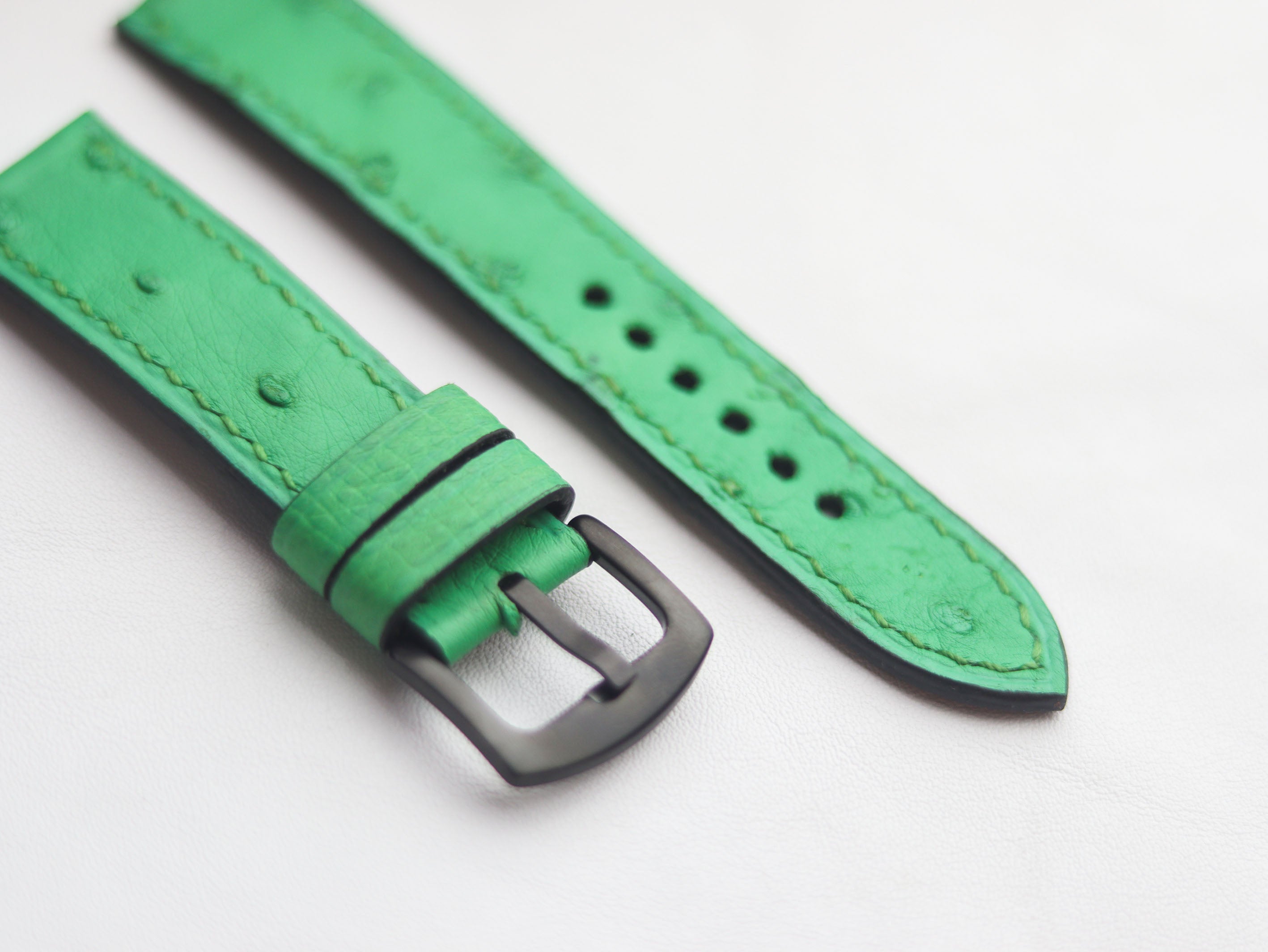 OSTRICH SKIN WATCH STRAPS - PARAKEET GREEN (FOLLICLE)