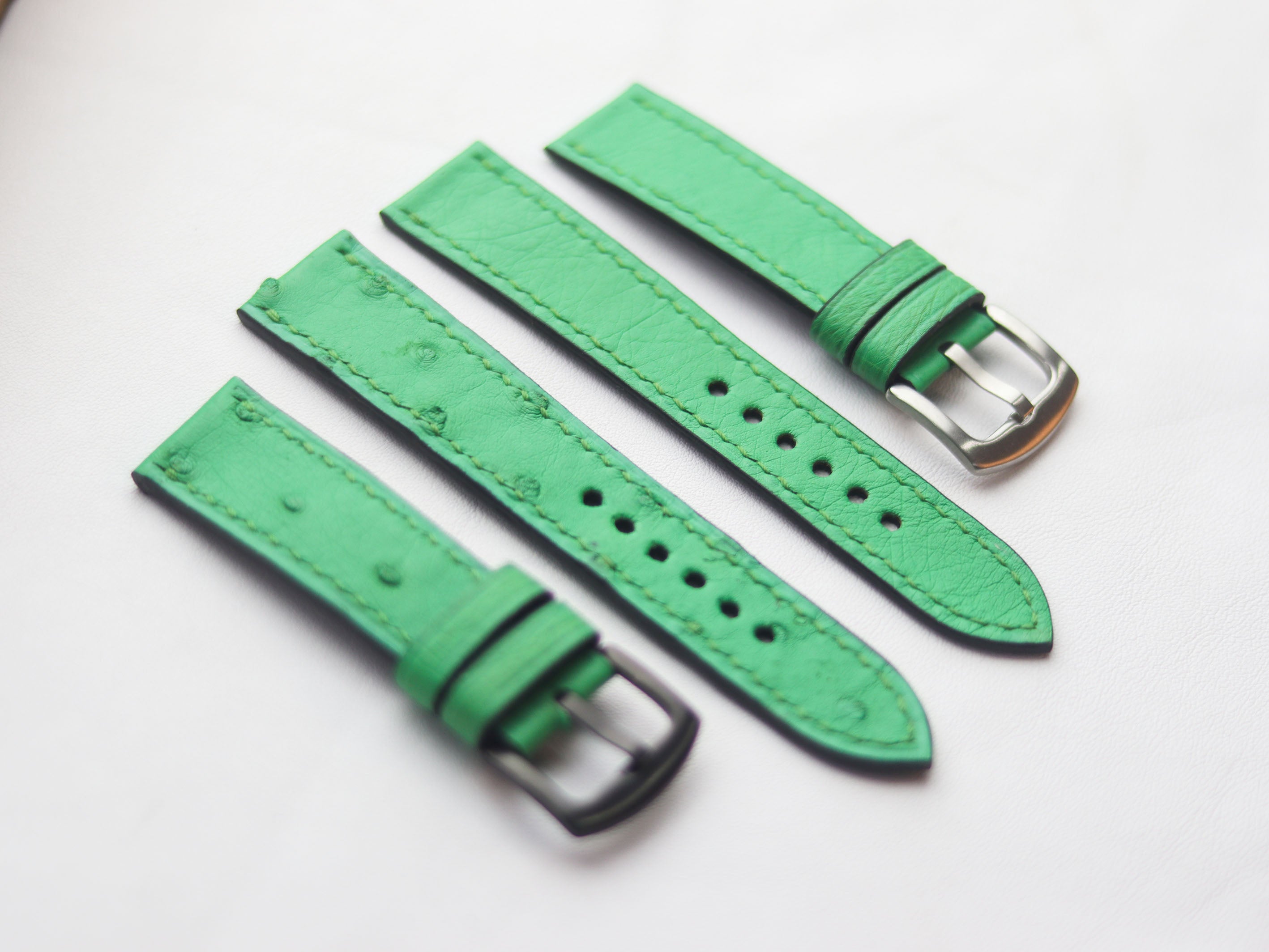 OSTRICH SKIN WATCH STRAPS - PARAKEET GREEN (FOLLICLE)