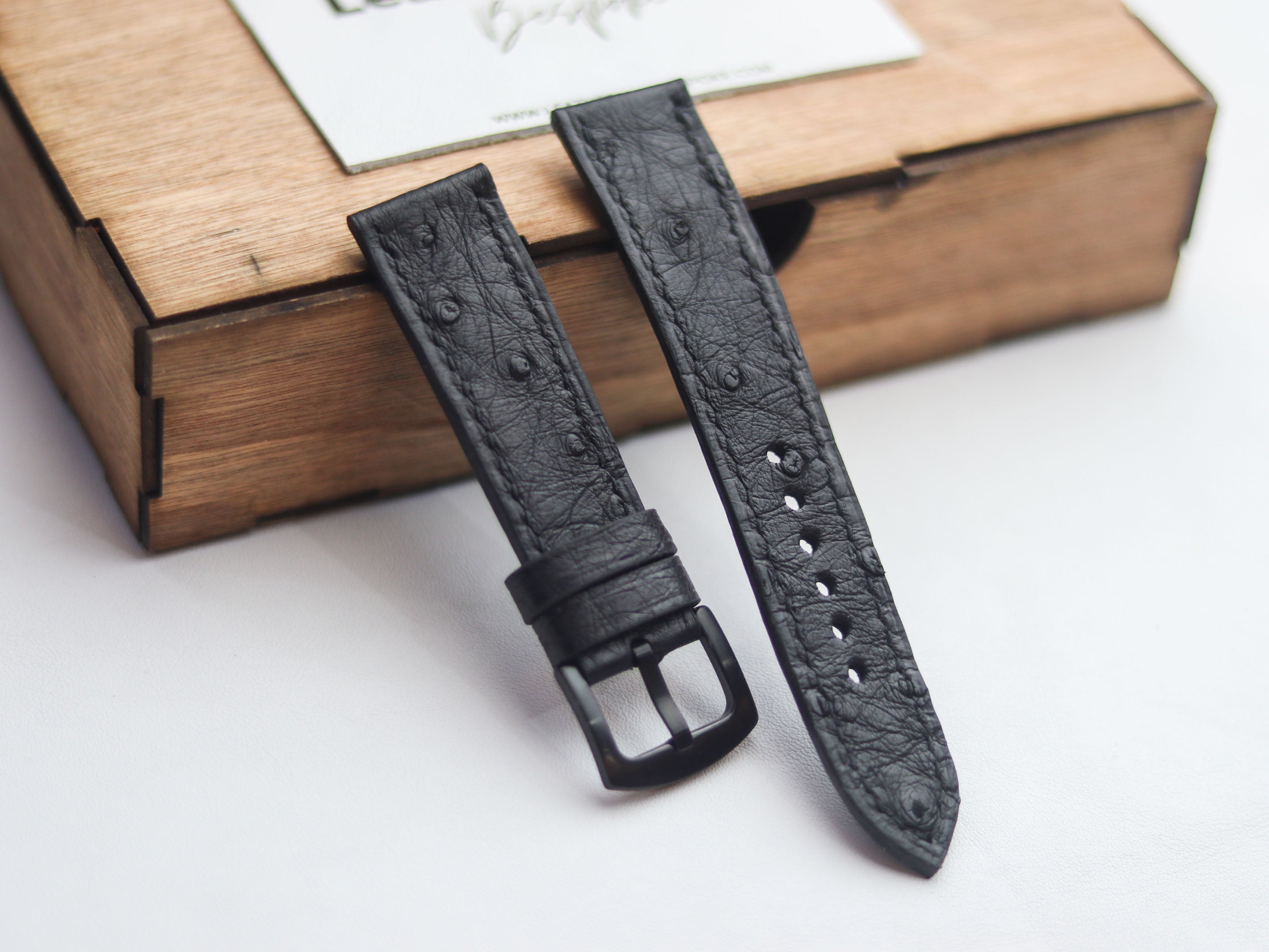 OSTRICH SKIN WATCH STRAPS - RAVEN BLACK (FOLLICLE)