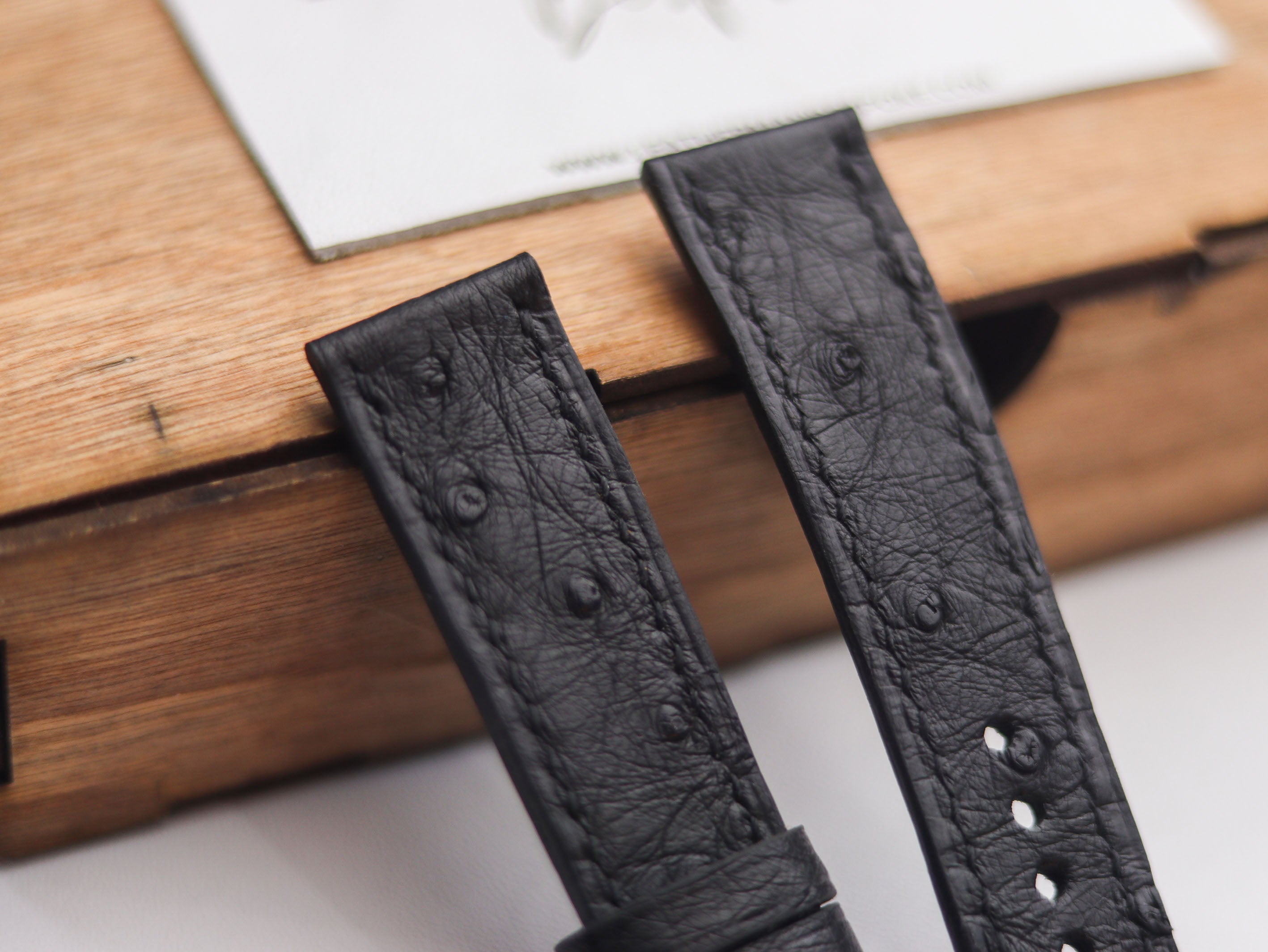 OSTRICH SKIN WATCH STRAPS - RAVEN BLACK (FOLLICLE)