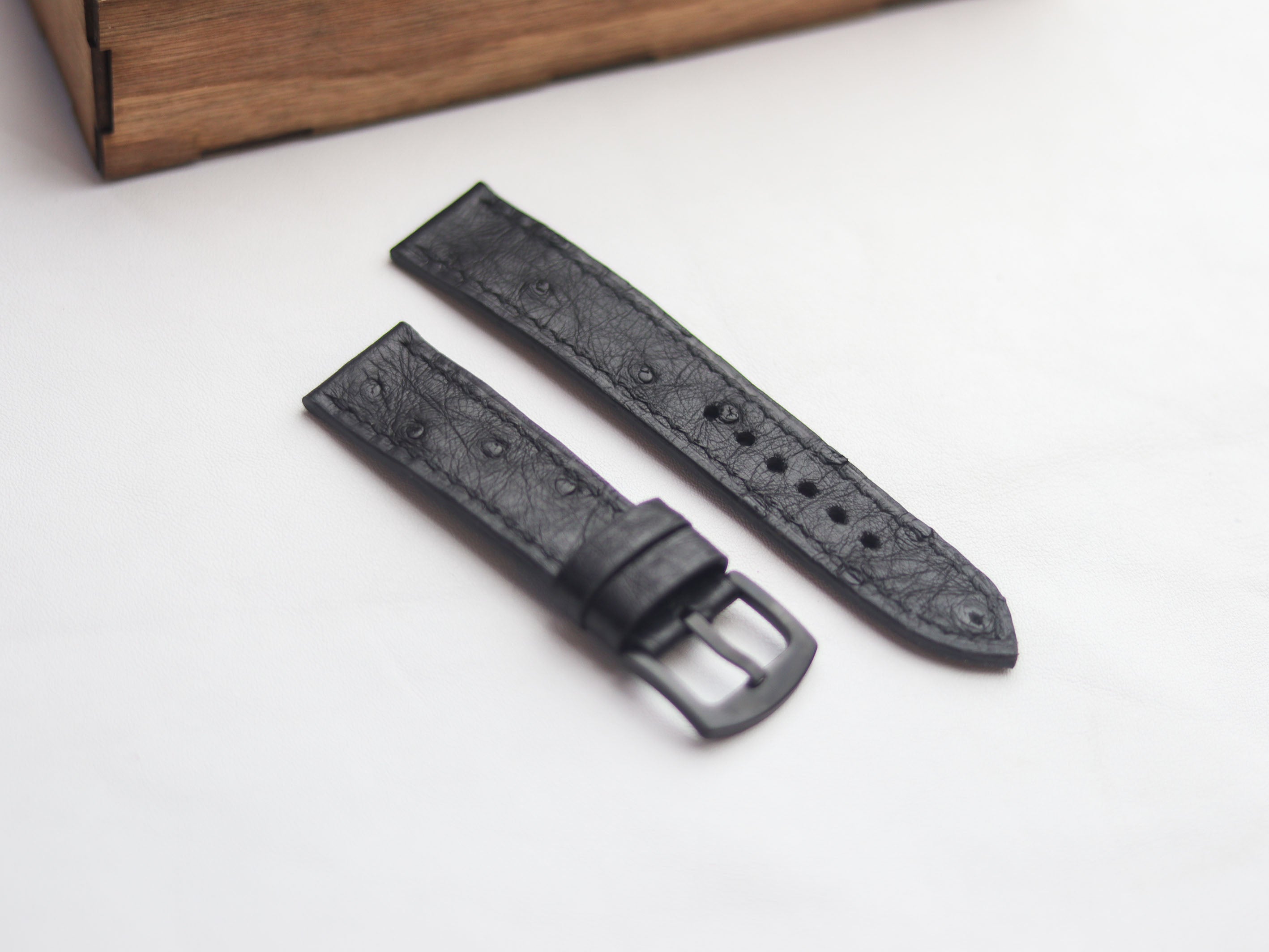 OSTRICH SKIN WATCH STRAPS - RAVEN BLACK (FOLLICLE)