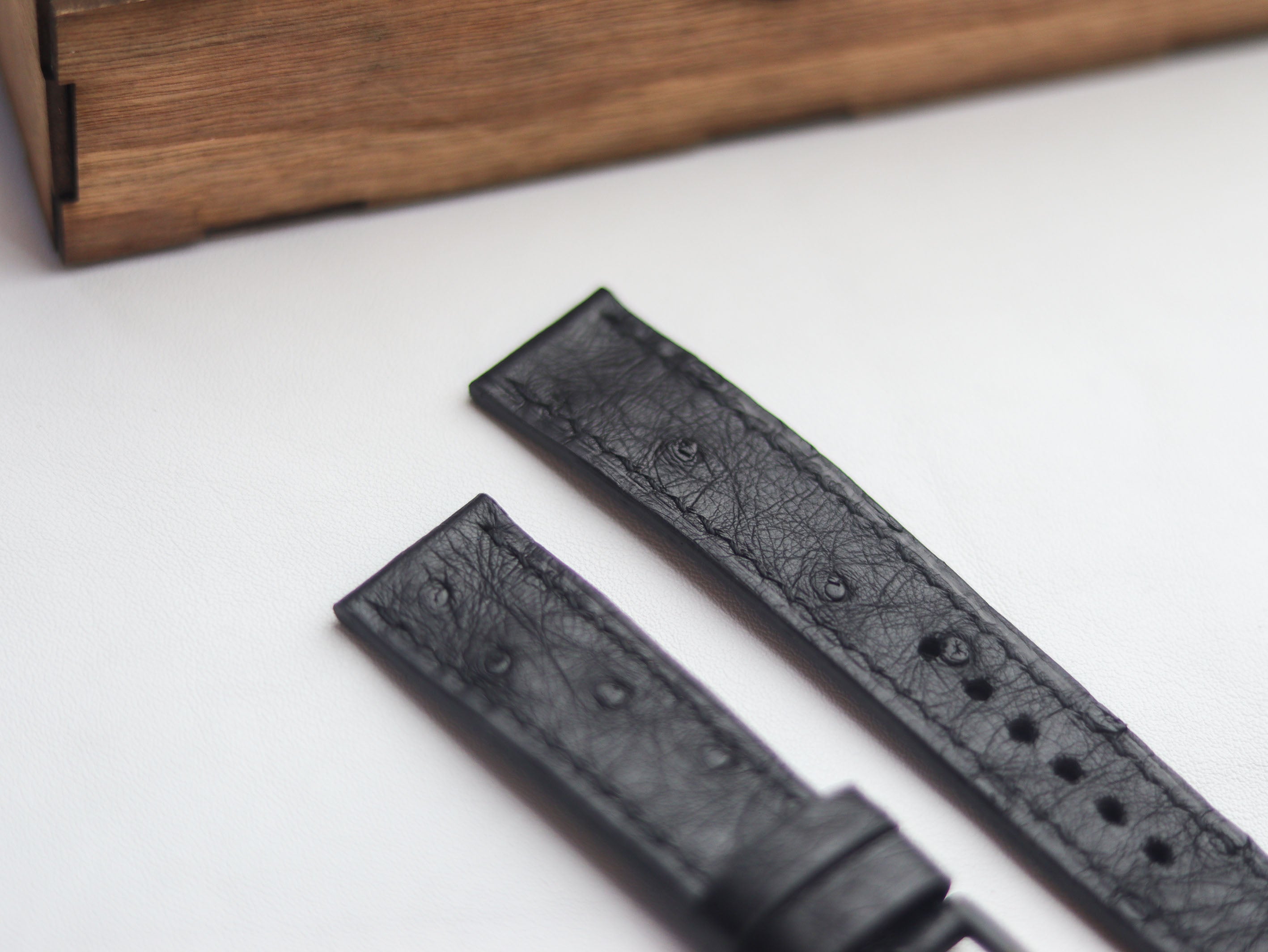 OSTRICH SKIN WATCH STRAPS - RAVEN BLACK (FOLLICLE)