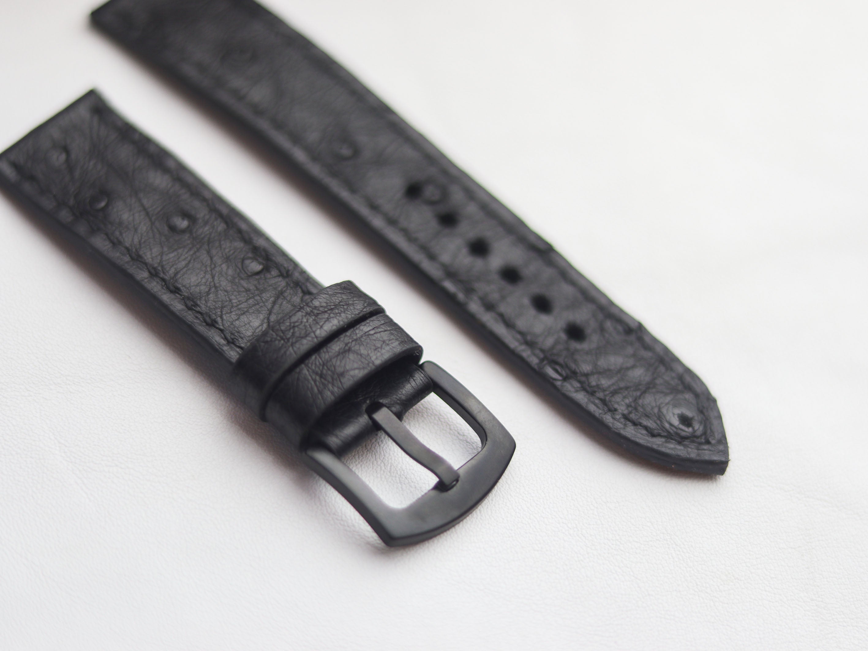 OSTRICH SKIN WATCH STRAPS - RAVEN BLACK (FOLLICLE)