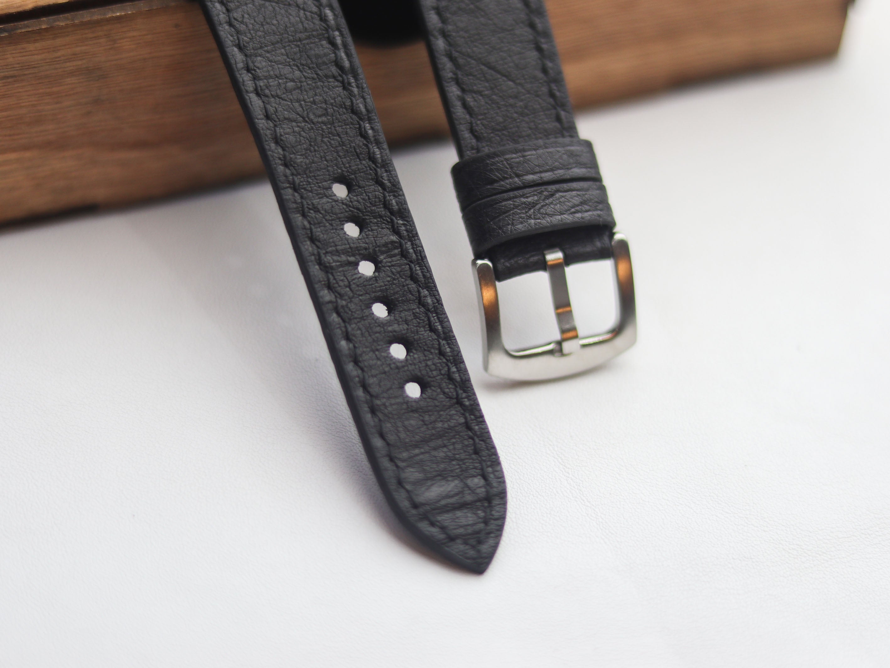 OSTRICH SKIN WATCH STRAPS - RAVEN BLACK (NON-FOLLICLE)