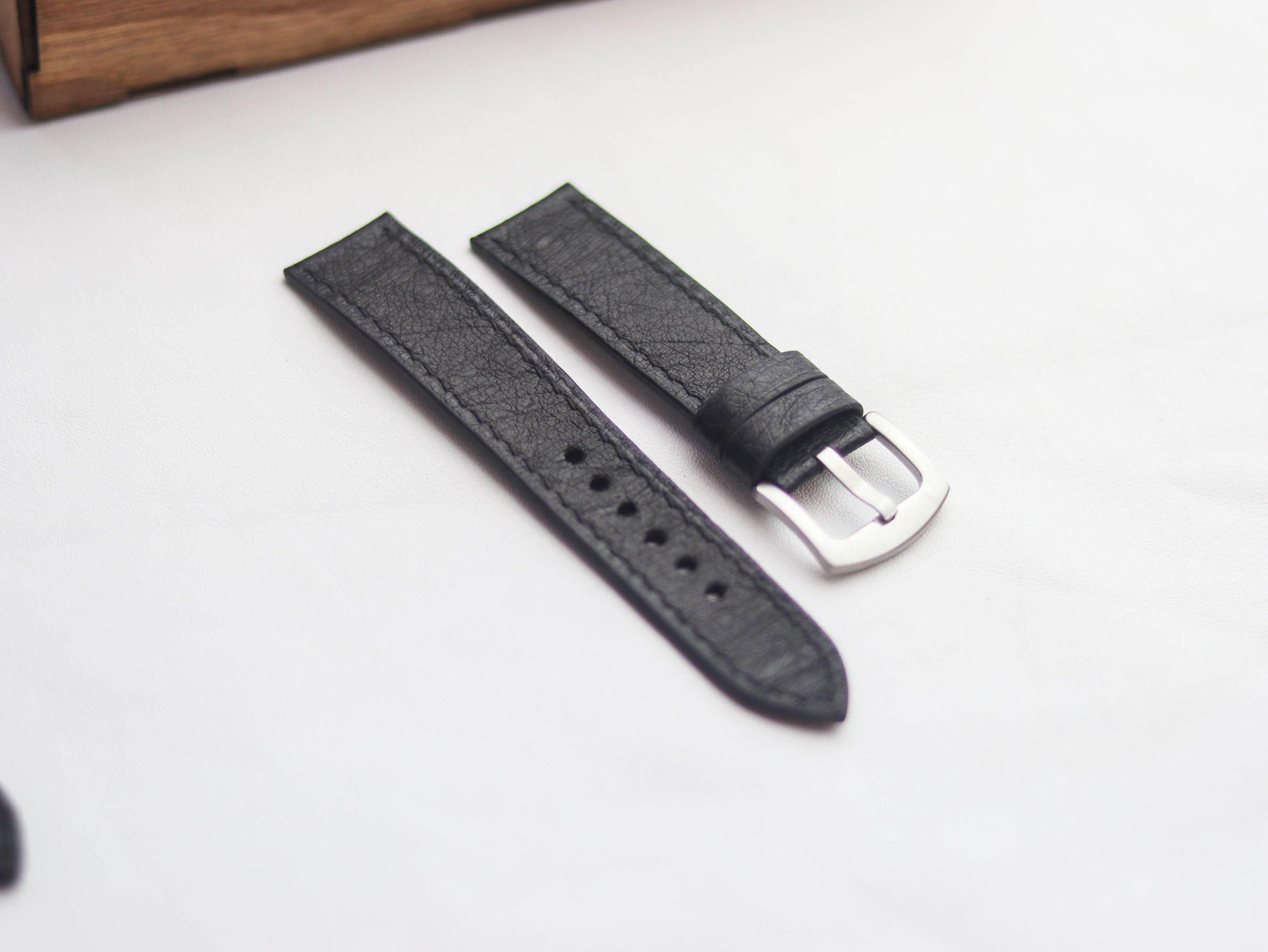 OSTRICH SKIN WATCH STRAPS - RAVEN BLACK (NON-FOLLICLE)