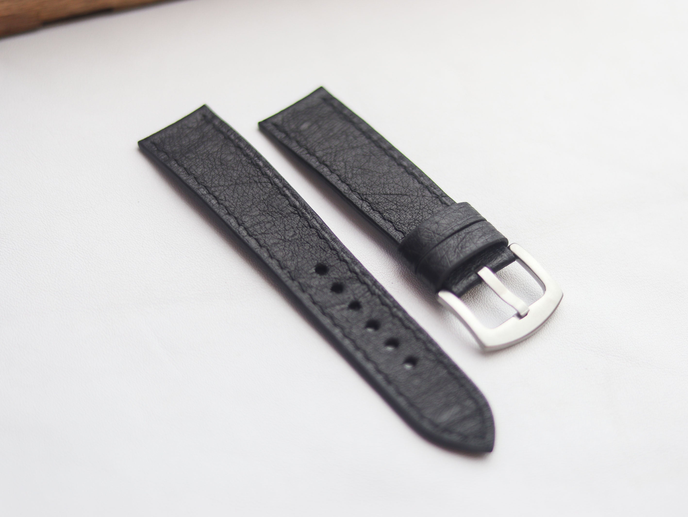 OSTRICH SKIN WATCH STRAPS - RAVEN BLACK (NON-FOLLICLE)