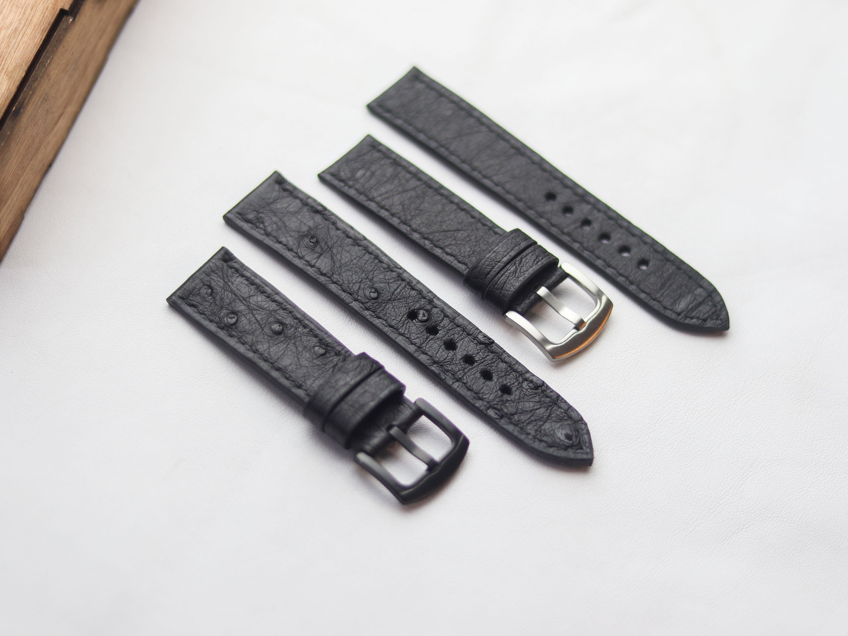 OSTRICH SKIN WATCH STRAPS - RAVEN BLACK (NON-FOLLICLE)