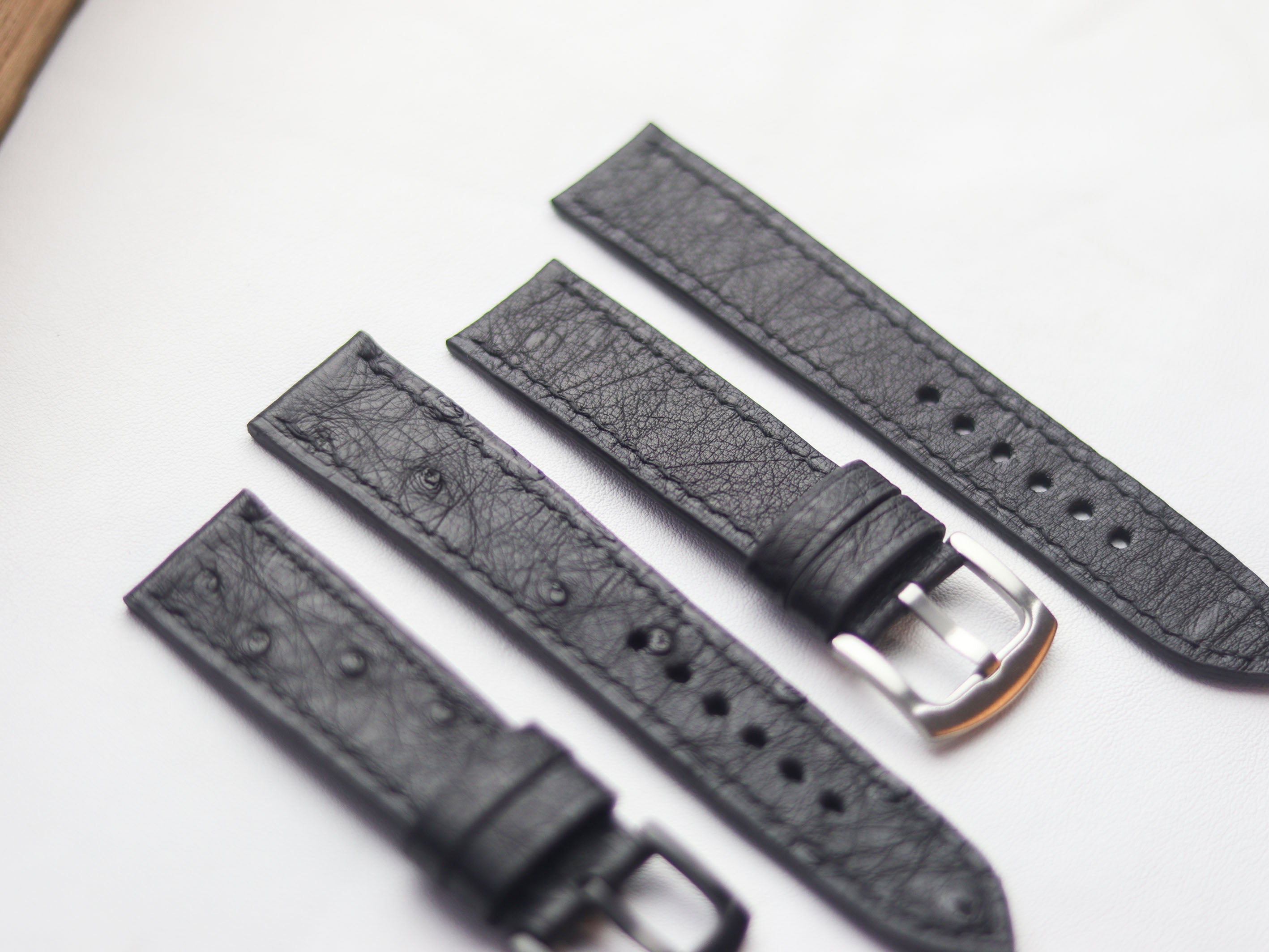 OSTRICH SKIN WATCH STRAPS - RAVEN BLACK (FOLLICLE)