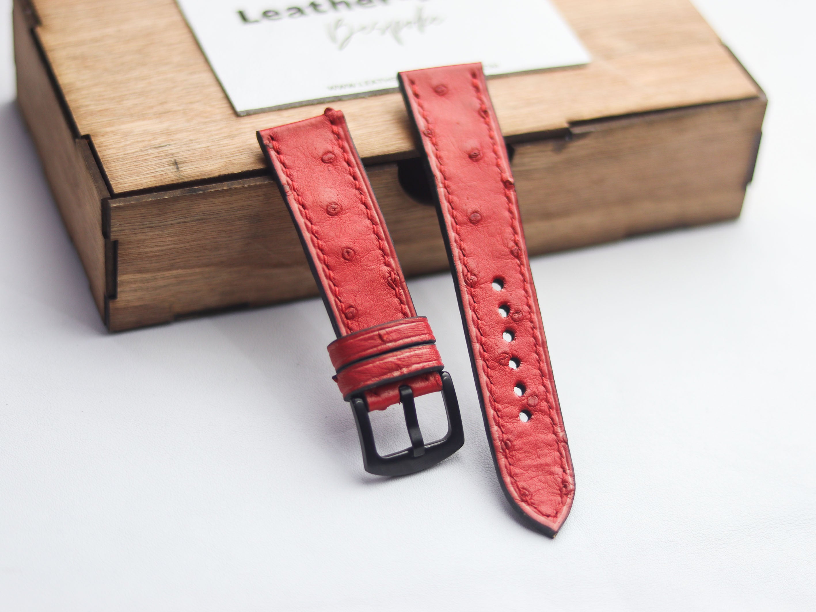 OSTRICH SKIN WATCH STRAPS - CLASSIC RED (FOLLICLE)