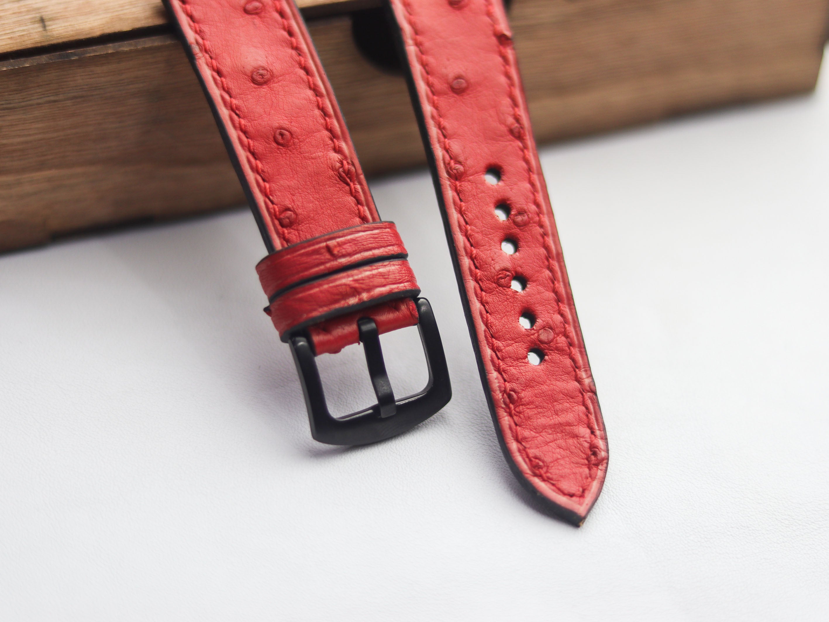 OSTRICH SKIN WATCH STRAPS - CLASSIC RED (FOLLICLE)