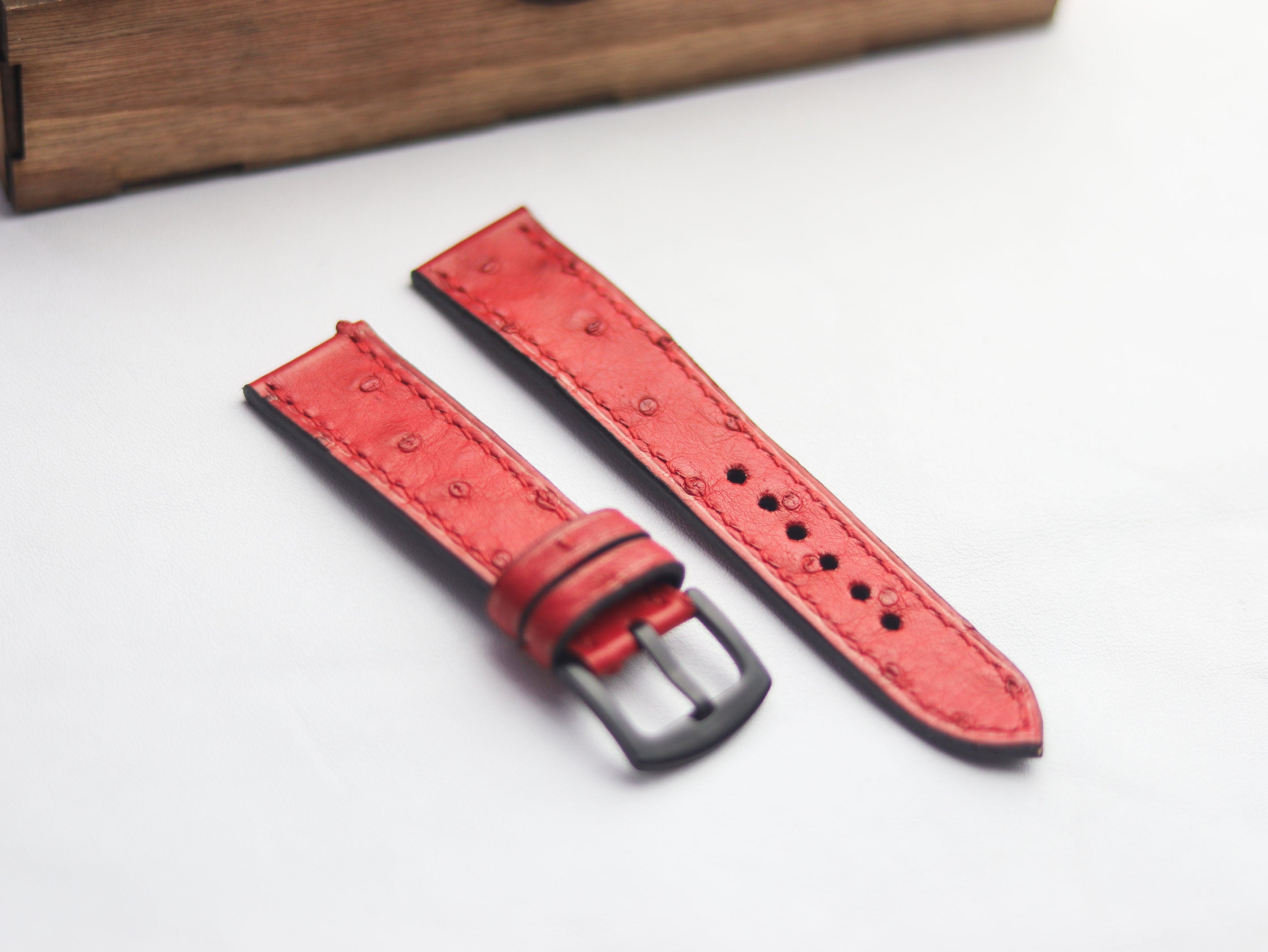 OSTRICH SKIN WATCH STRAPS - CLASSIC RED (FOLLICLE)