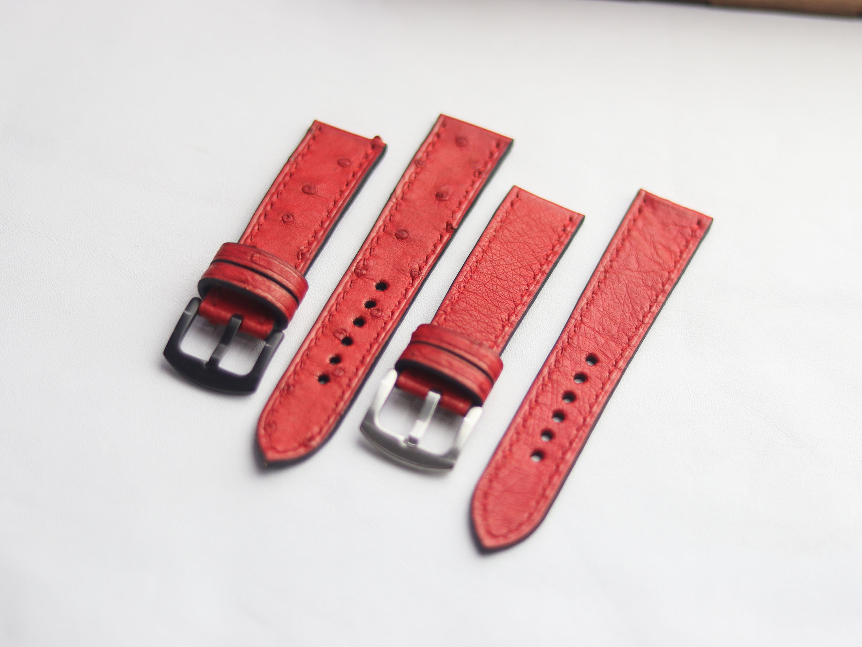 OSTRICH SKIN WATCH STRAPS - CLASSIC RED (FOLLICLE)