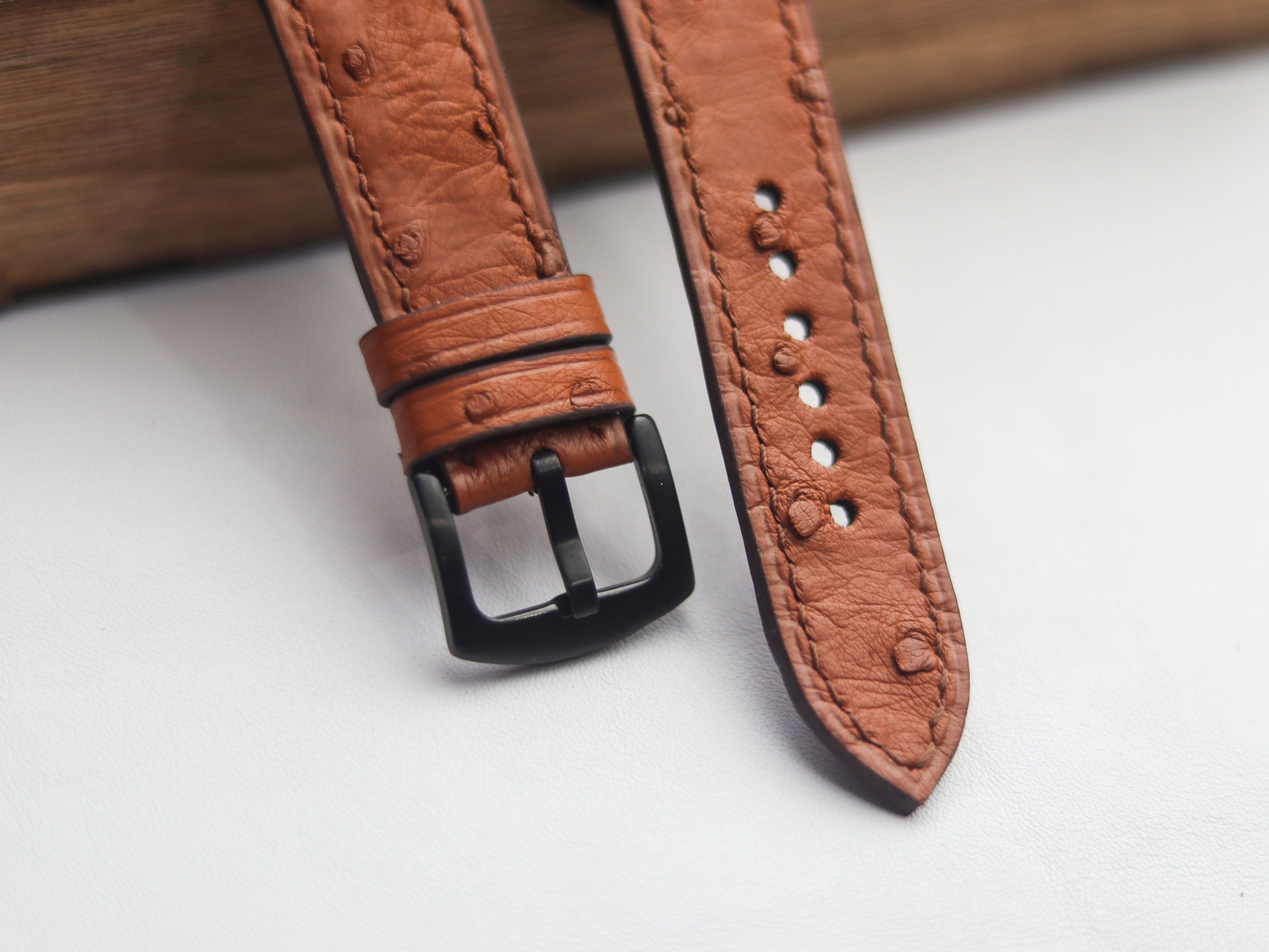 OSTRICH SKIN WATCH STRAPS - BRONZE BROWN (FOLLICLE)