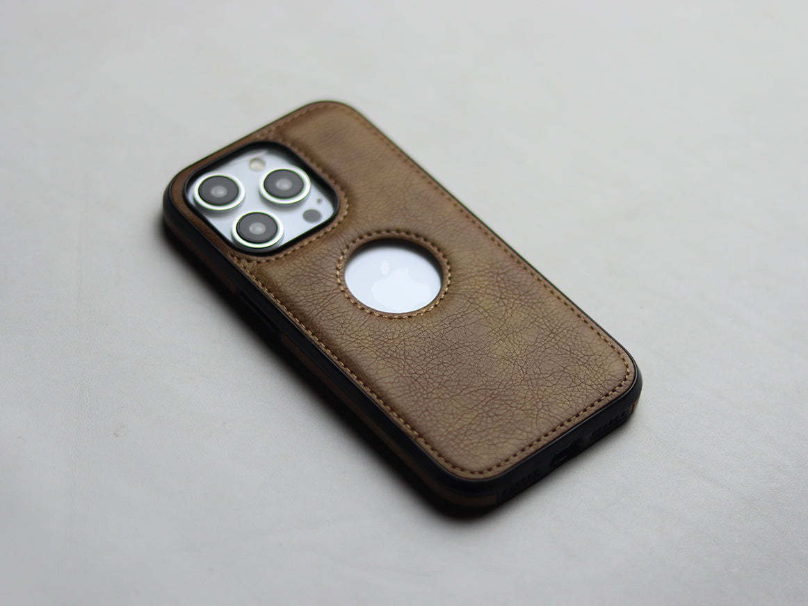 LEATHER PHONE CASE WITH APPLE LOGO - GRIP GADGETS