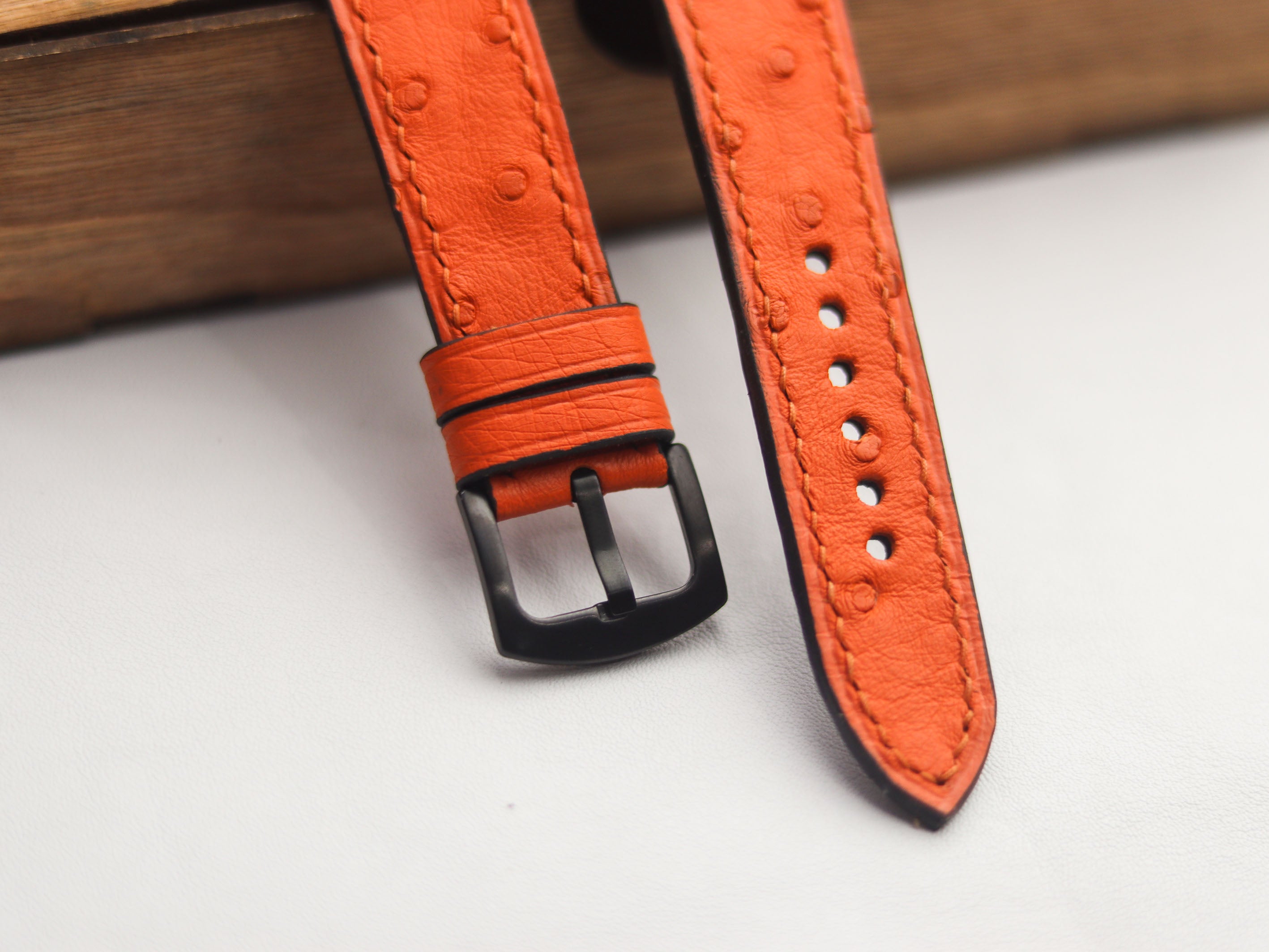 OSTRICH SKIN WATCH STRAPS - CARROT ORANGE (FOLLICLE)